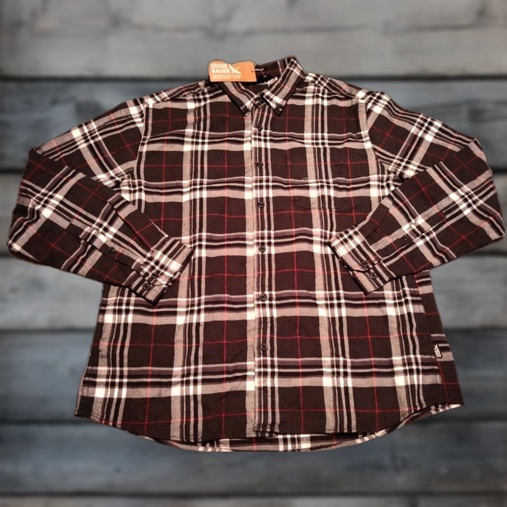 Eddie Bauer Eddie Bauer Men's Flannel Button-Up Shirt Classic Fit Plaid Charcoal L Size US L / EU 52-54 / 3 - 1 Thumbnail