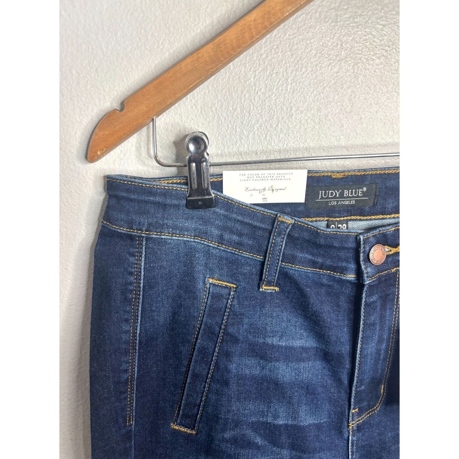 Vintage Judy Blue Jeans Womens 9 Tall High Waist Flare Dark Blue 5-Pocket Denim Hippie Retro 4456 Size 30" / US 8 / IT 44 - 2 Thumbnail