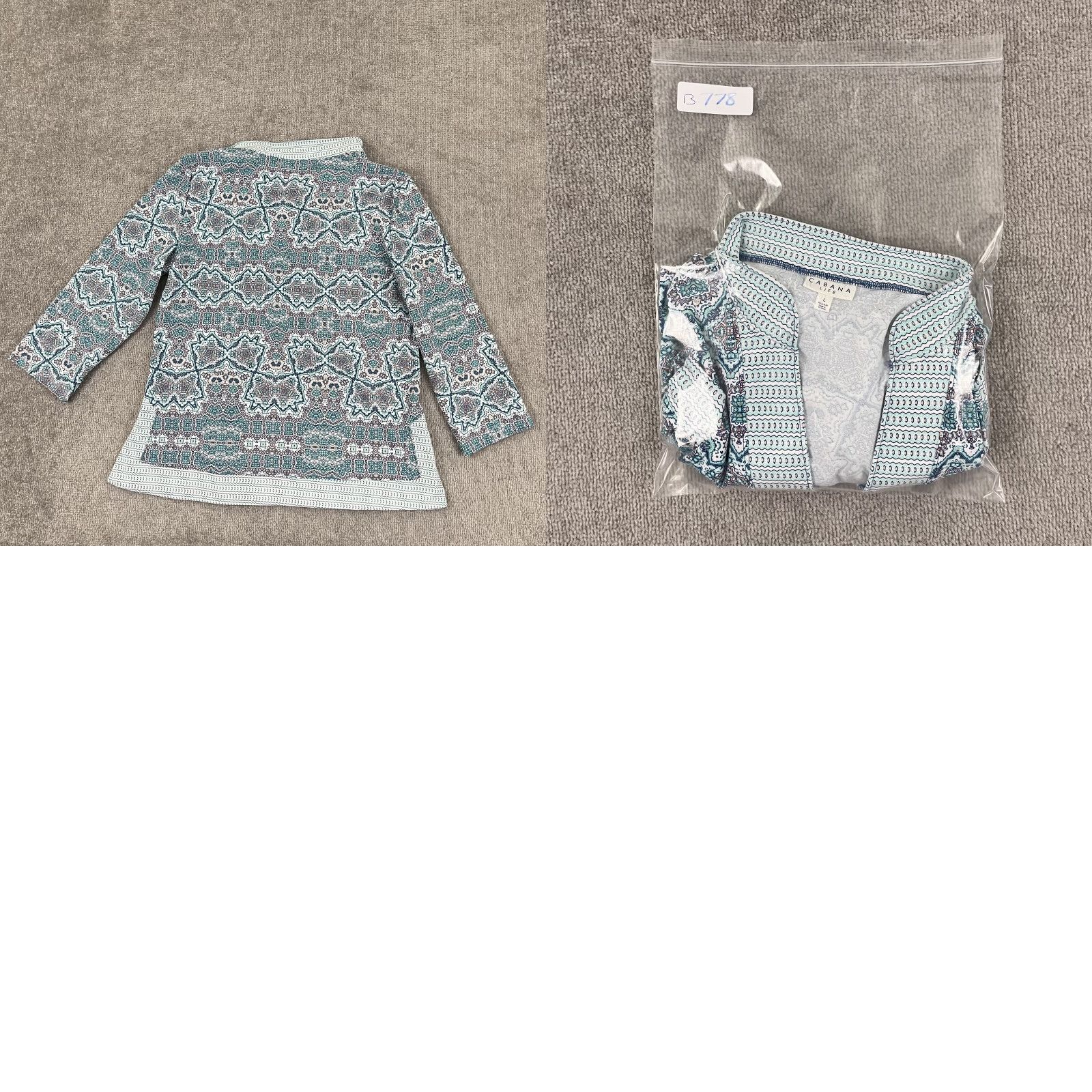 Vintage Cabana Life Blouse Womens Large Blue Geometric V-Neck UPF Sun Protective Casual 3/4 Sleeve Size L / US 10 / IT 46 - 8 Thumbnail