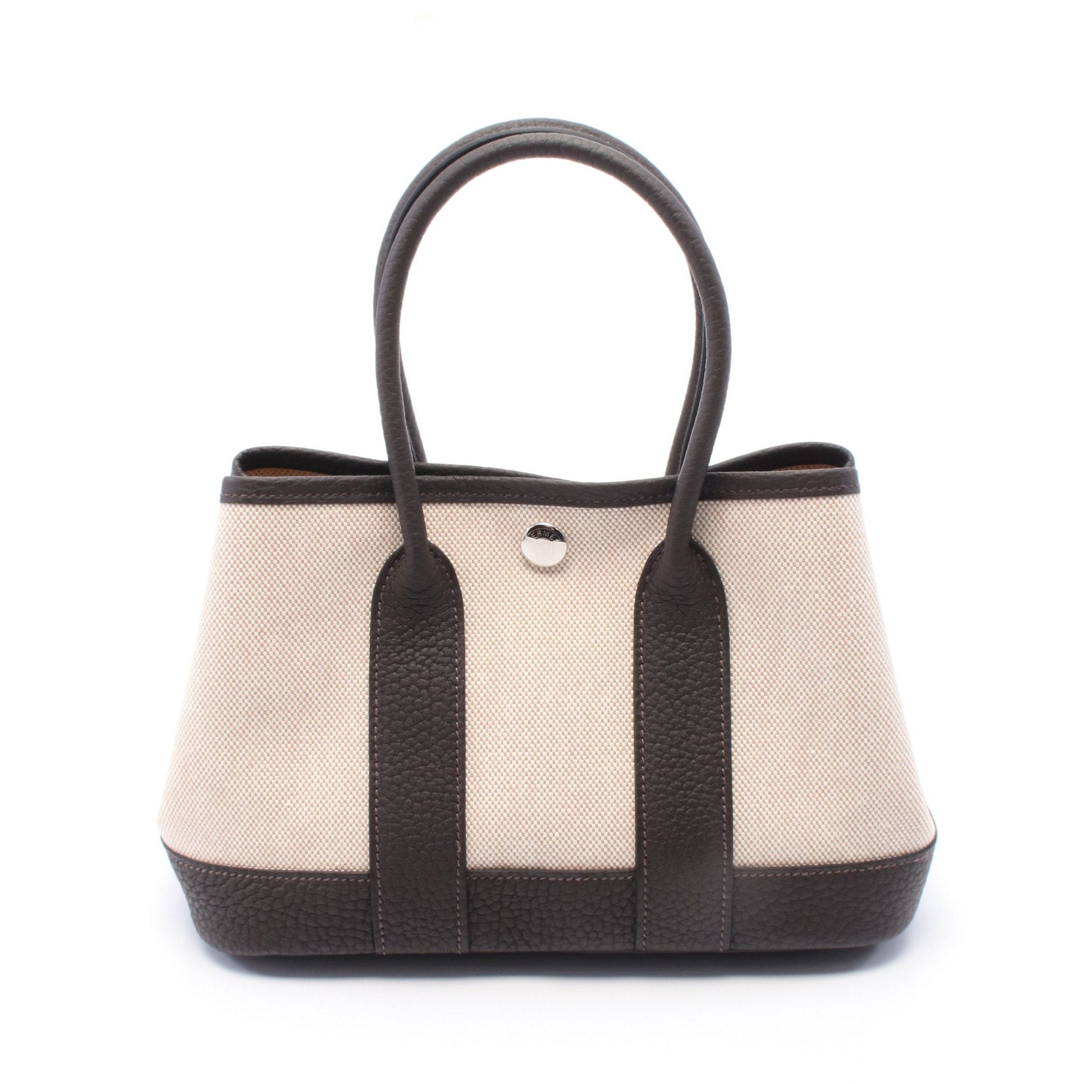 Hermes Neo Garden 23 Handbag Tote Bag Toile Ash Leather Beige Dark Brown Silver Hardware Double Engraved