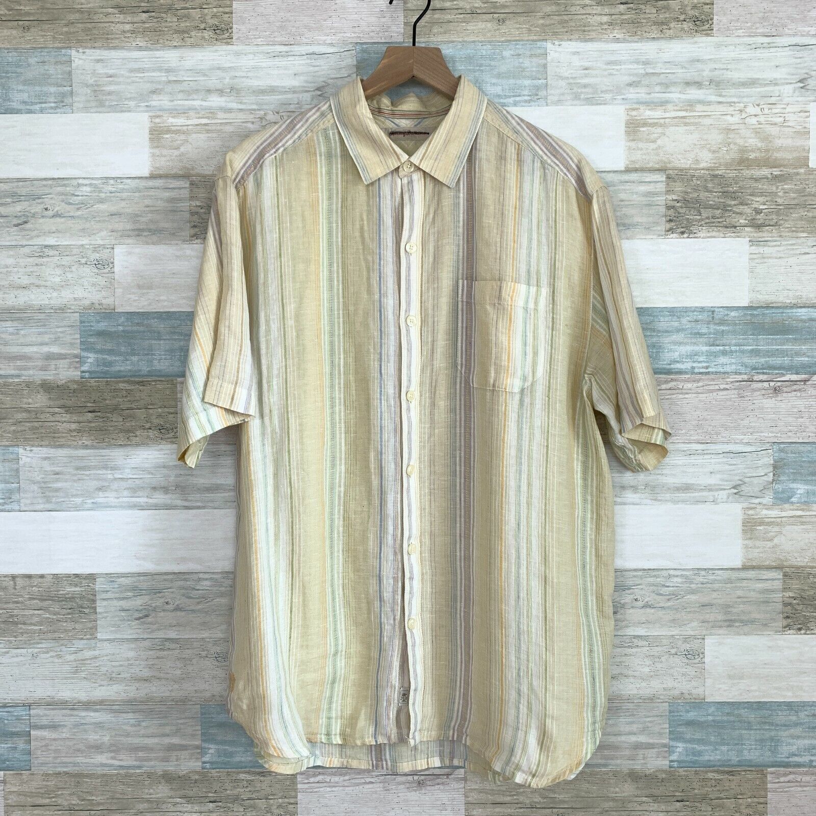 Tommy Bahama Tommy Bahama Linen Camp Shirt Yellow Striped Mens Large Size US L / EU 52-54 / 3 - 1 Thumbnail