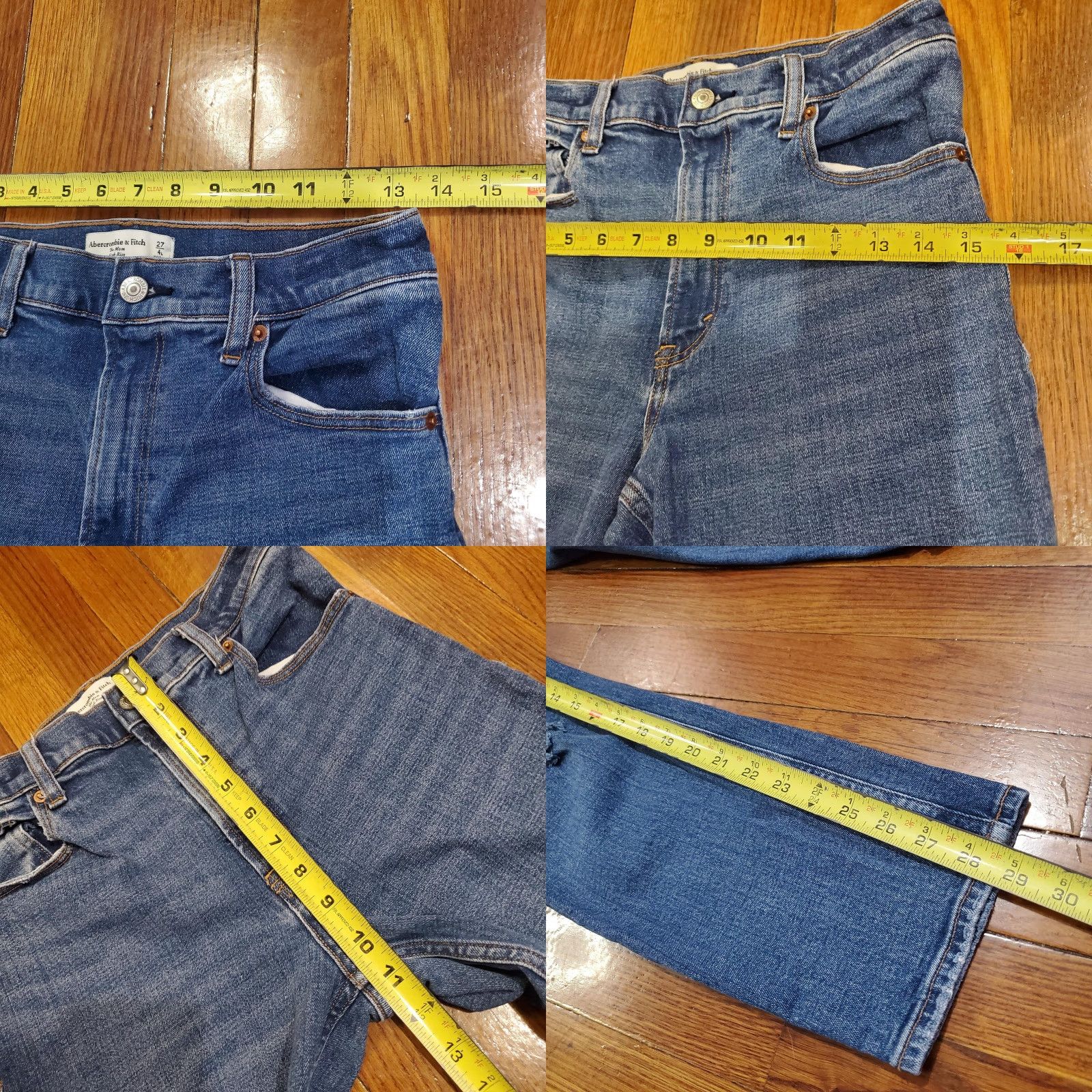 Abercrombie & Fitch Abercrombie & Fitch Jeans The Mom High Rise Womens 4 Long Blue Ripped Knee 27 Size 27" / US 4 / IT 40 - 8 Thumbnail