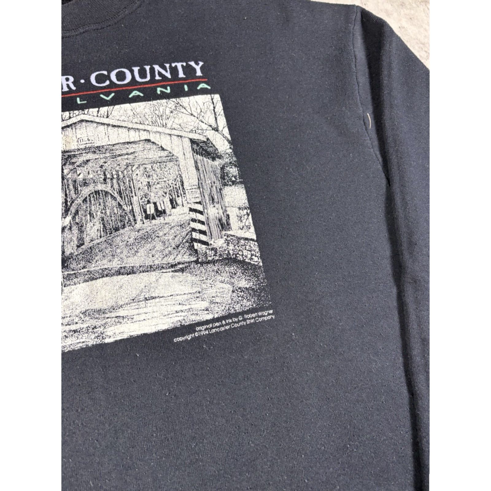 Fruit Of The Loom VINTAGE Lancaster Country Art Sweatshirt Black XL Mens Size US XL / EU 56 / 4 - 4 Thumbnail