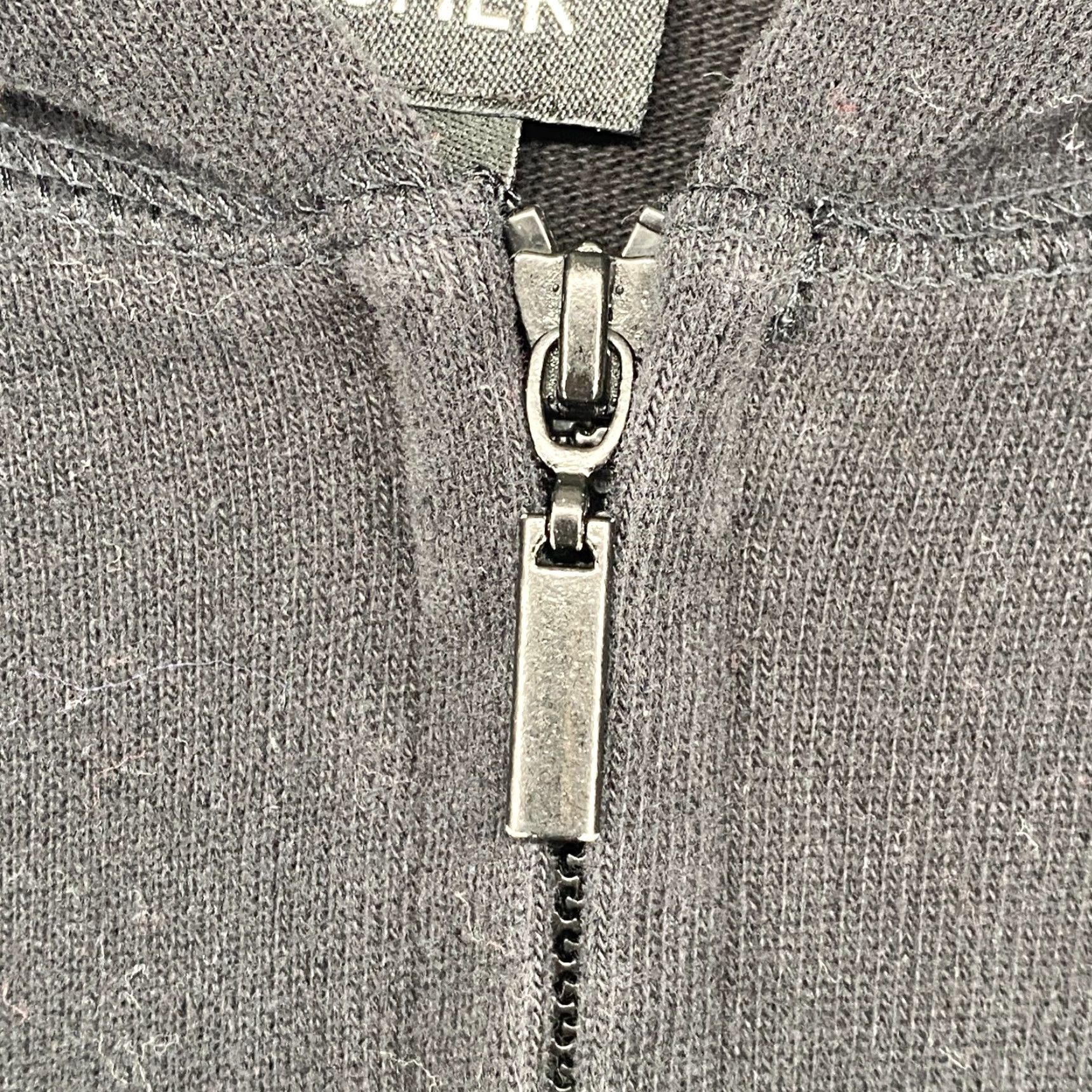 EILEEN FISHER Jacket L Hoodie Black Heavy Brushed Jersey Cotton Full Zip Boxy Hooded Pockets All Seasons