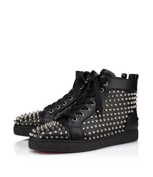 Christian Louboutin o1s1wg111225 Louis Spikes Flat Calf in Black/Silver Size US 11.5 / EU 44-45 - 1 Thumbnail