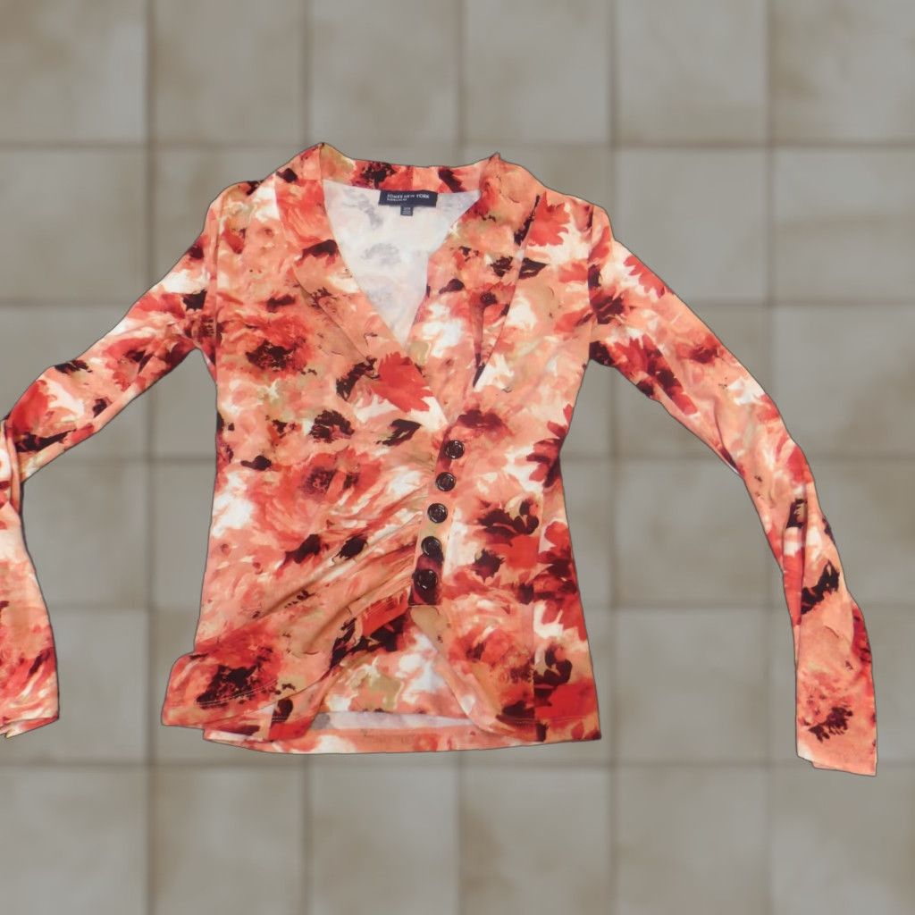 Jones New York Jones New York Womens Blouse Small orange floral Button Pullover V-Neck Cap Sleeve Casual Stretch Regular Polyester Rayon Vintage No Size S / US 4 / IT 40 - 1 Thumbnail