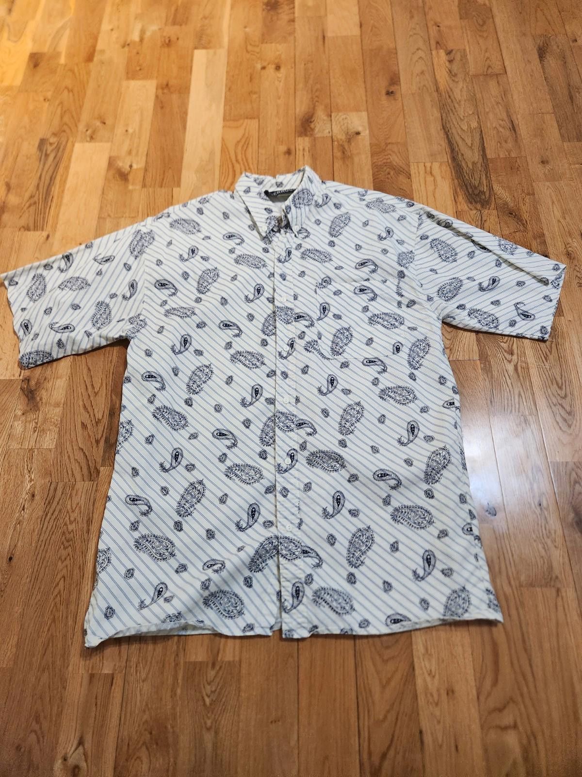 Designer Vintage Ferruche Paisley Button Up Shirt White Men's Large Size US L / EU 52-54 / 3 - 1 Thumbnail