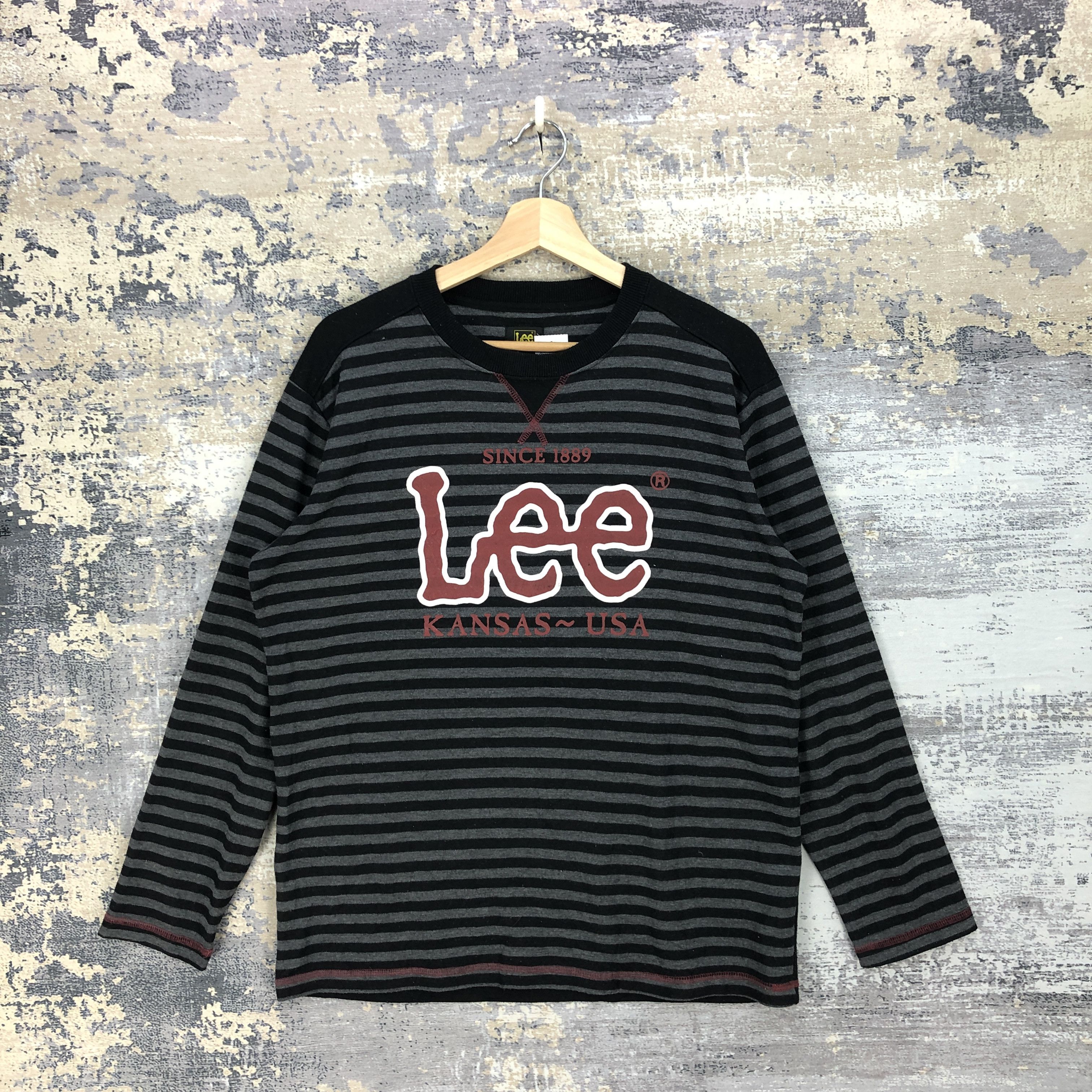 Lee × Vintage Vintage Lee Sweater Stripe Lee Kansas USA Sweatshirt Jumper Size US L / EU 52-54 / 3 - 1 Thumbnail