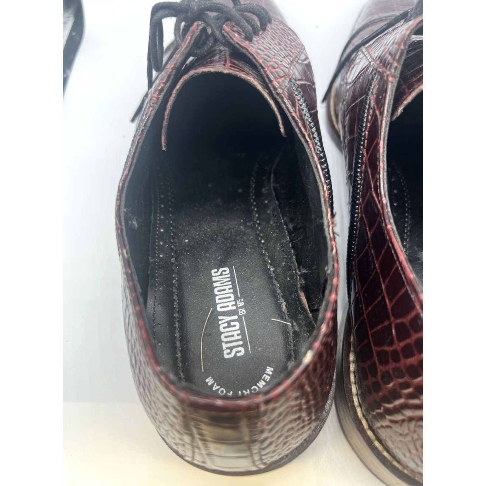 Stacy Adams Stacy Adams Mens Burgundy Crocodile Embossed Cap Toe Oxford Leather Shoes Size 13 Size ONE SIZE - 6 Thumbnail