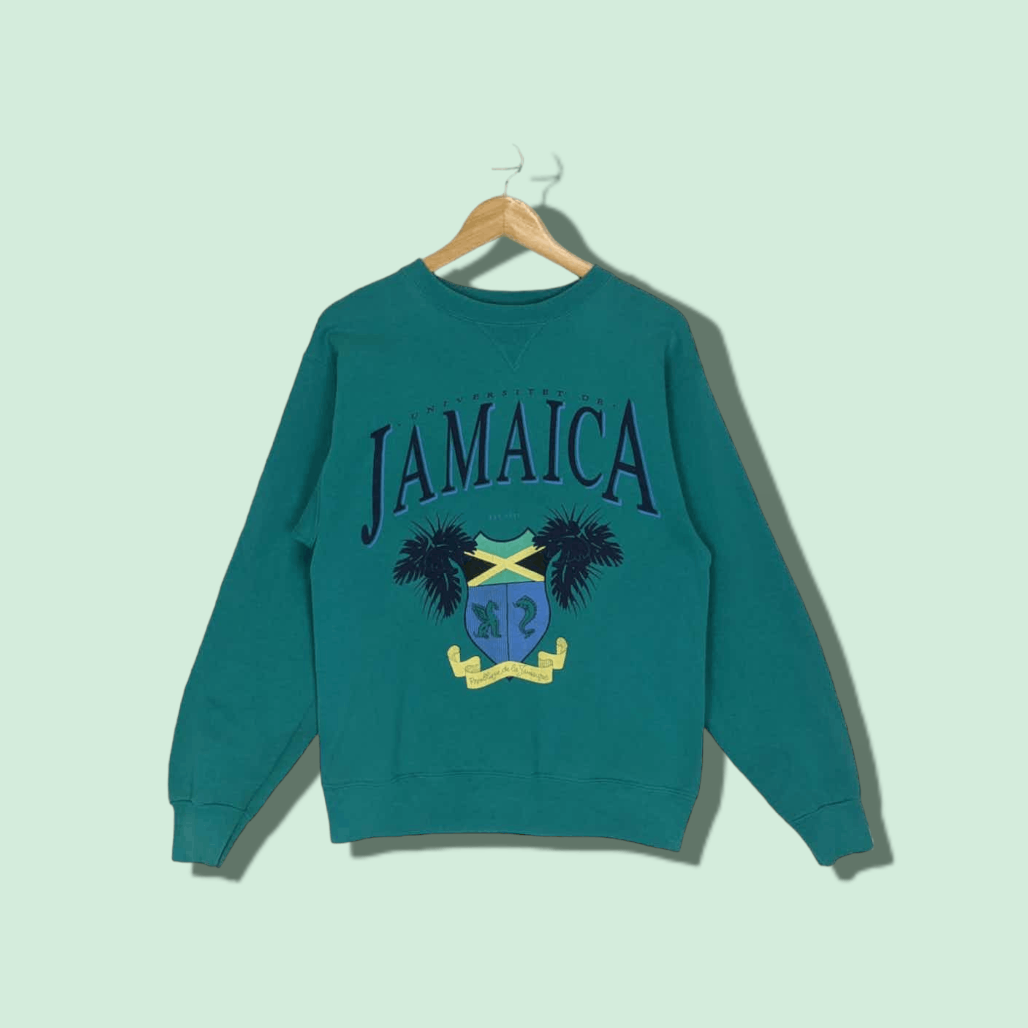 image of American College x Hanes Vintage 90's Universitet De Jamaica Jumper Sweatshirt in Grey Purple (Size