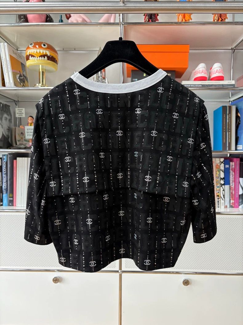 Chanel Chanel 23c black full-print rhinestone logo short-sleeved Size S / US 4 / IT 40 - 3 Thumbnail