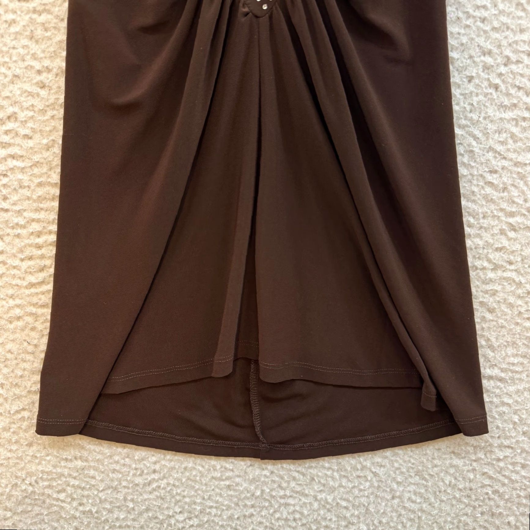 Vintage VINTAGE 90s Y2K Halter Mini Dress Brown Plunge Backless Rhinestone Gogo Symphony M Brown Mod/GoGo Party Womens Size M / US 6-8 / IT 42-44 - 4 Thumbnail