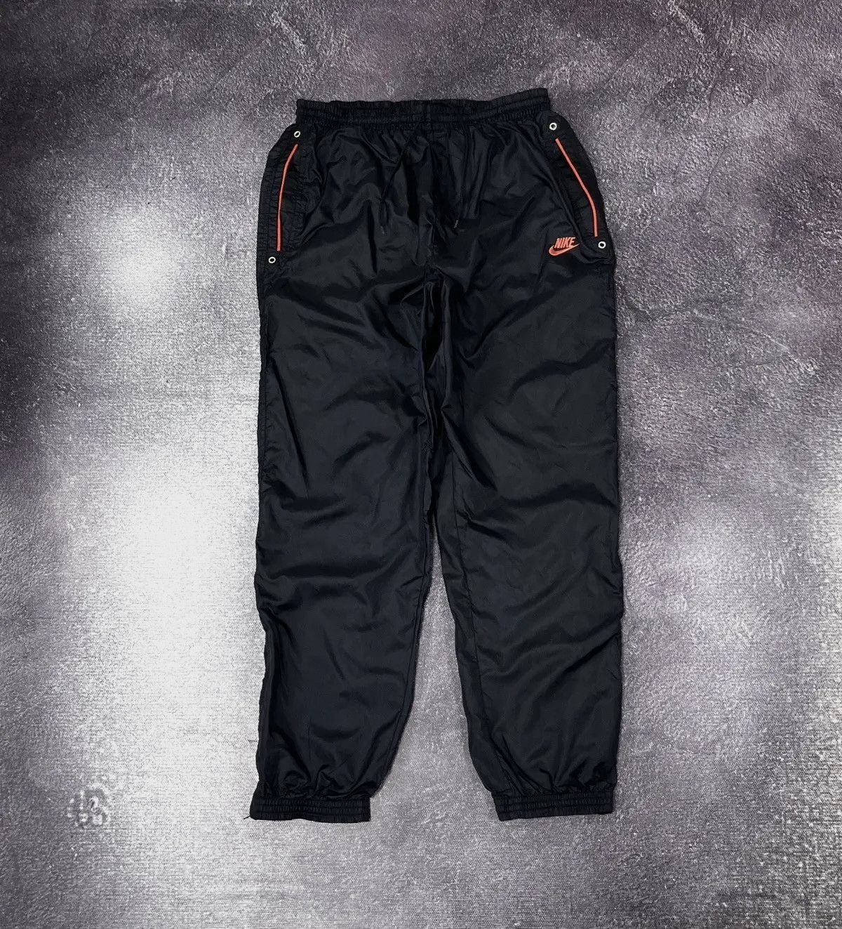 Nike × Vintage Vintage 90s Nike Swoosh Retro Hype Black Nylon Track Pants Size US 32 / EU 48 - 1 Thumbnail