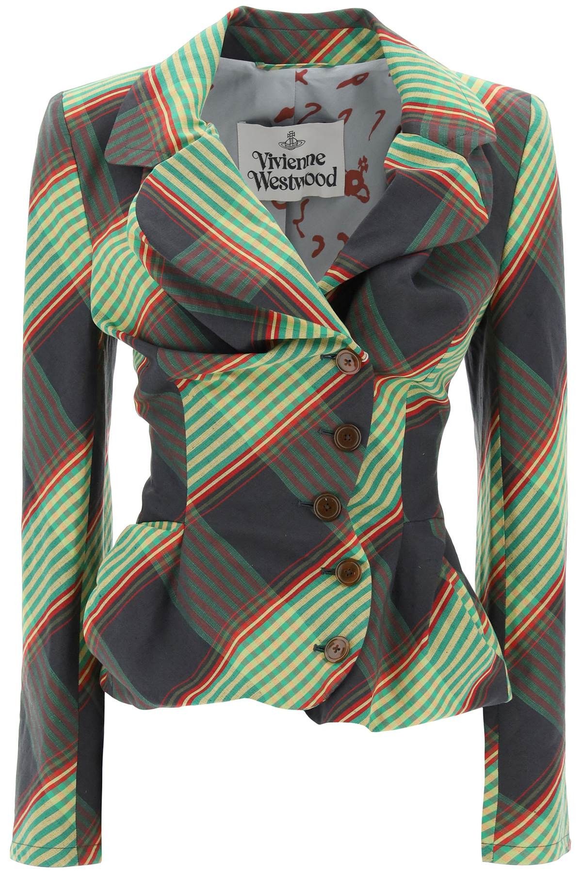 image of Vivienne Westwood Drunken Tailored Draped Jacket in Combat Tartan, Women's (Size Medium)