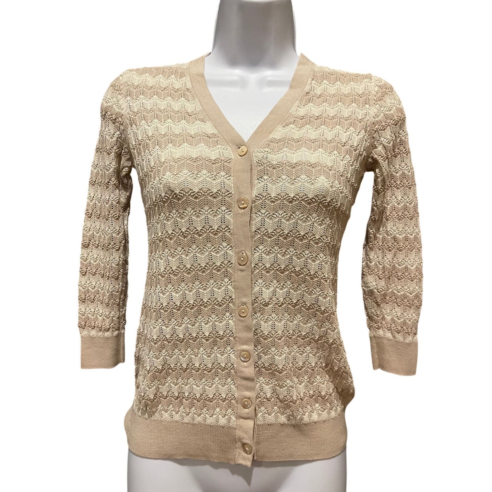Brooks Brothers Brooks Brothers XS Textured Knit Cardigan Beige Cotton Size XS / US 0-2 / IT 36-38 - 7 Thumbnail