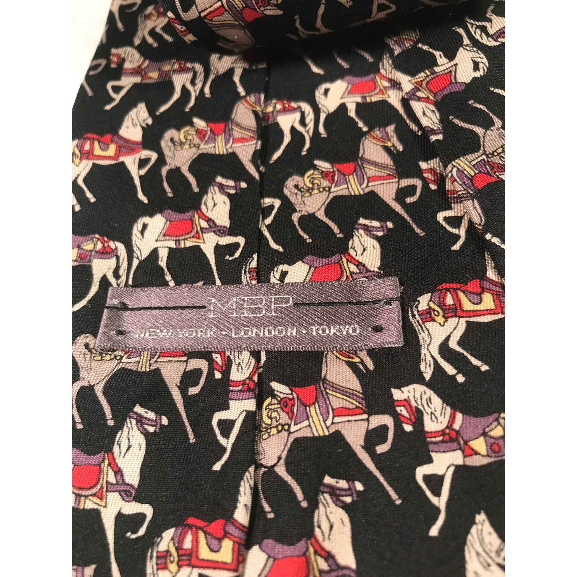 Other MBP Mens Italian Black Silk Equestrian Prancing Horse Tie Size ONE SIZE - 3 Thumbnail