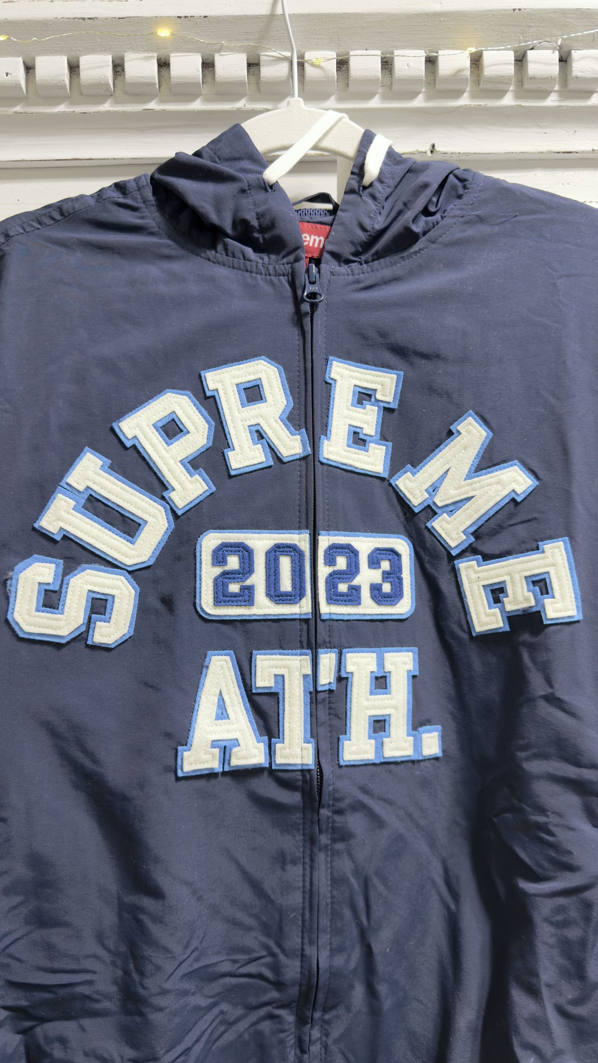 Supreme Navy Appliqué Hooded Track Jacket Size US M / EU 48-50 / 2 - 3 Thumbnail