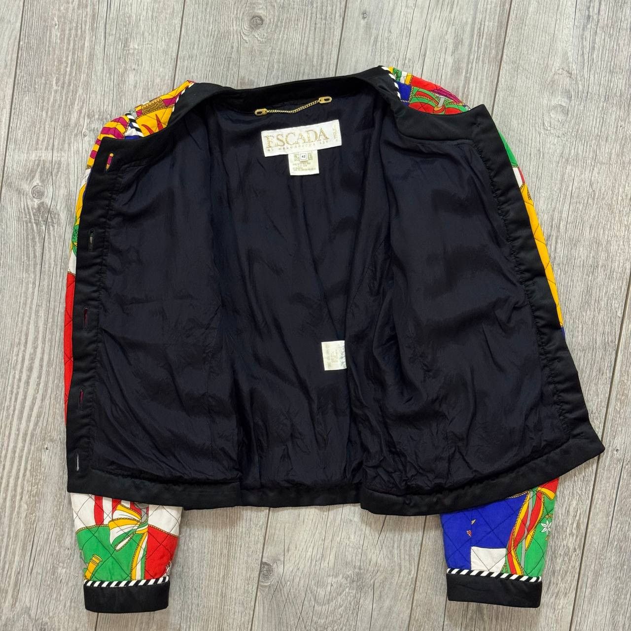 Escada Escada 1991 Ad Campaign Novelty Print Silk Bomber Jacket Size M / US 6-8 / IT 42-44 - 8 Thumbnail