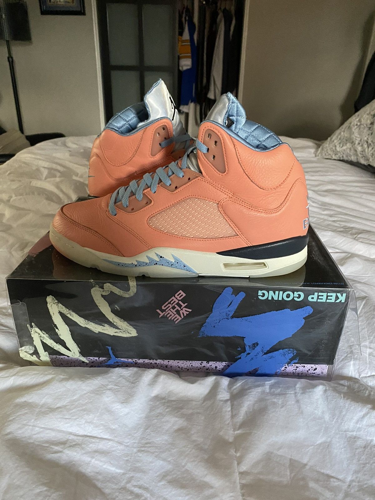 image of Jordan 5 Dj Khaled “Crimson Bliss” Shoes in Salmon, Men's (Size 13)