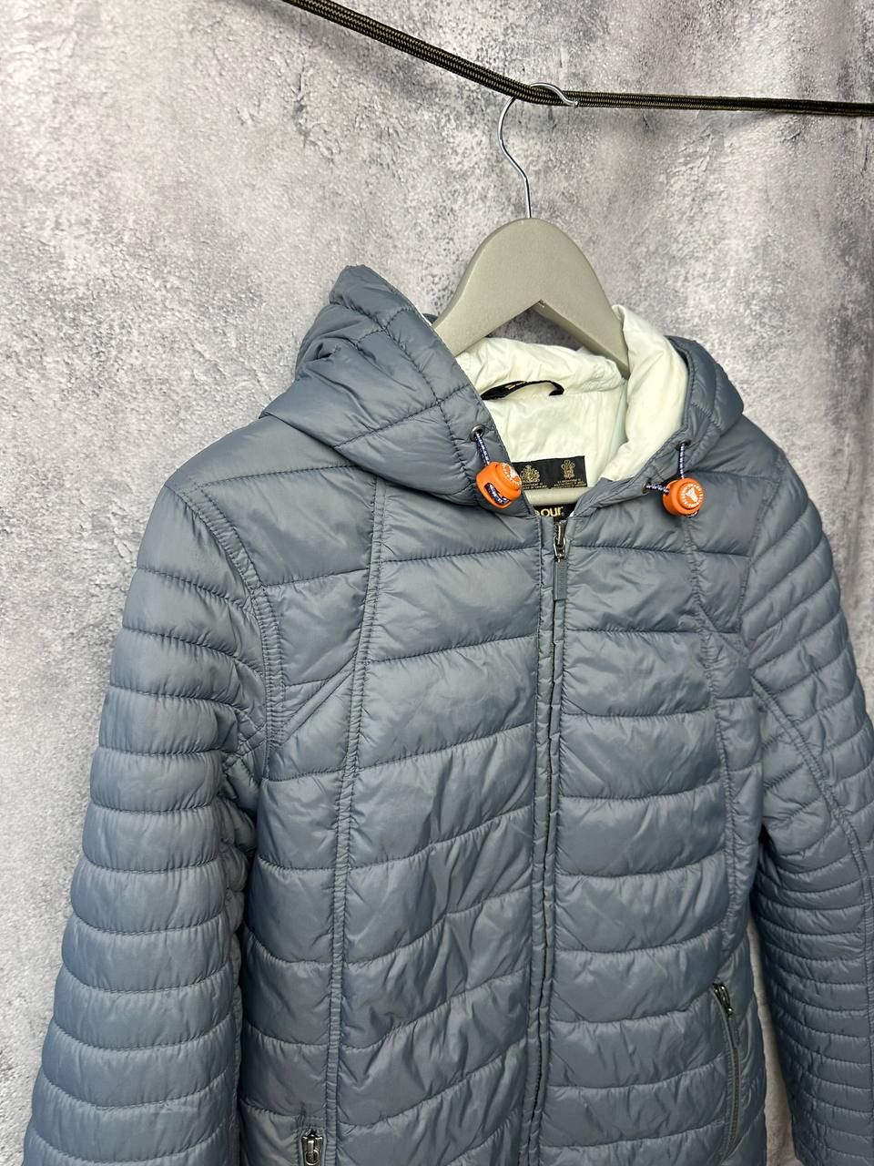 Barbour Jacket Gray Fibre Down Landry Baffle Quilt Puffa Jackets