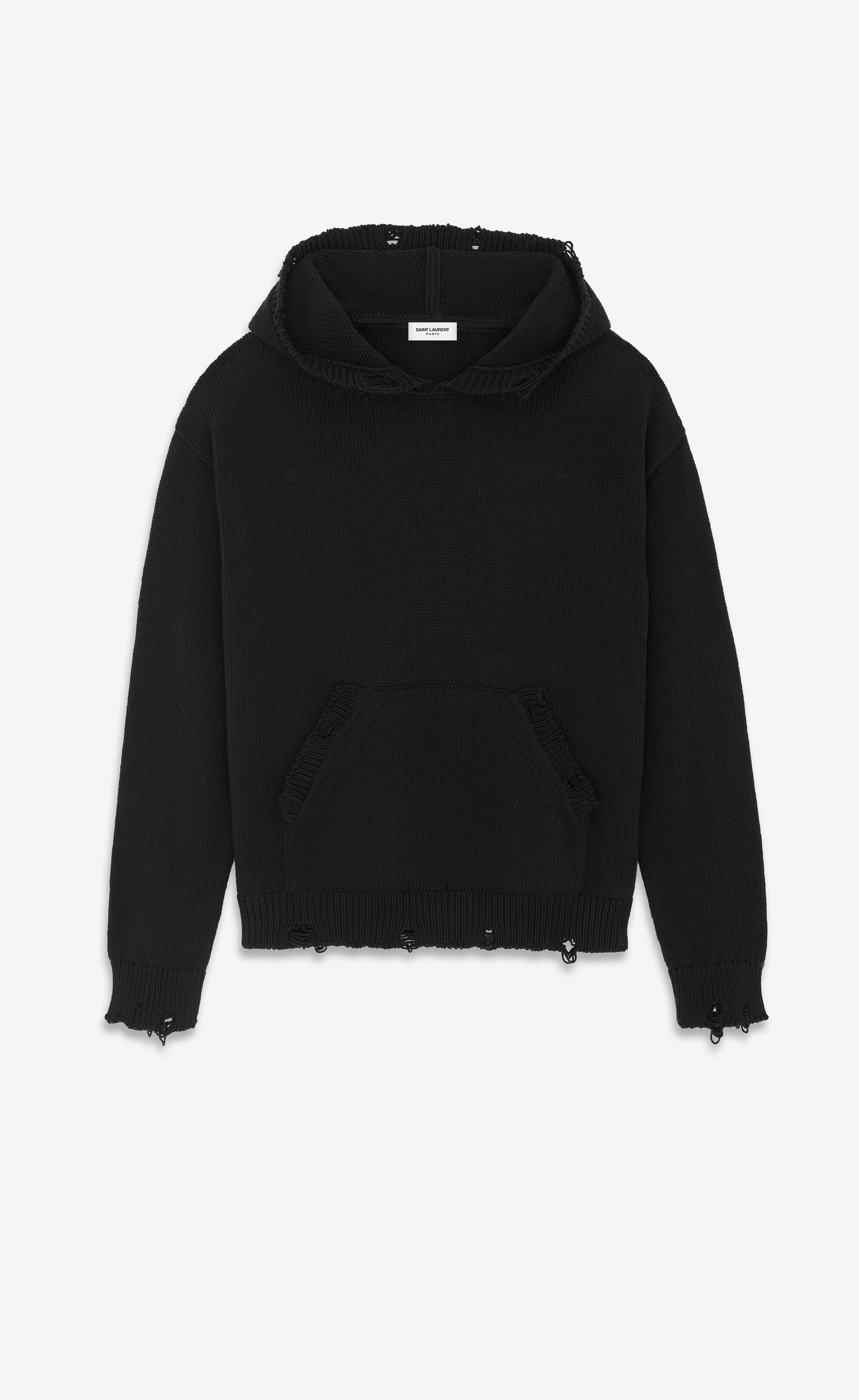 Saint Laurent Paris o1la1rc1a0825 712150 Distressed Hoodie in Cotton in Black Size US L / EU 52-54 / 3 - 1 Thumbnail