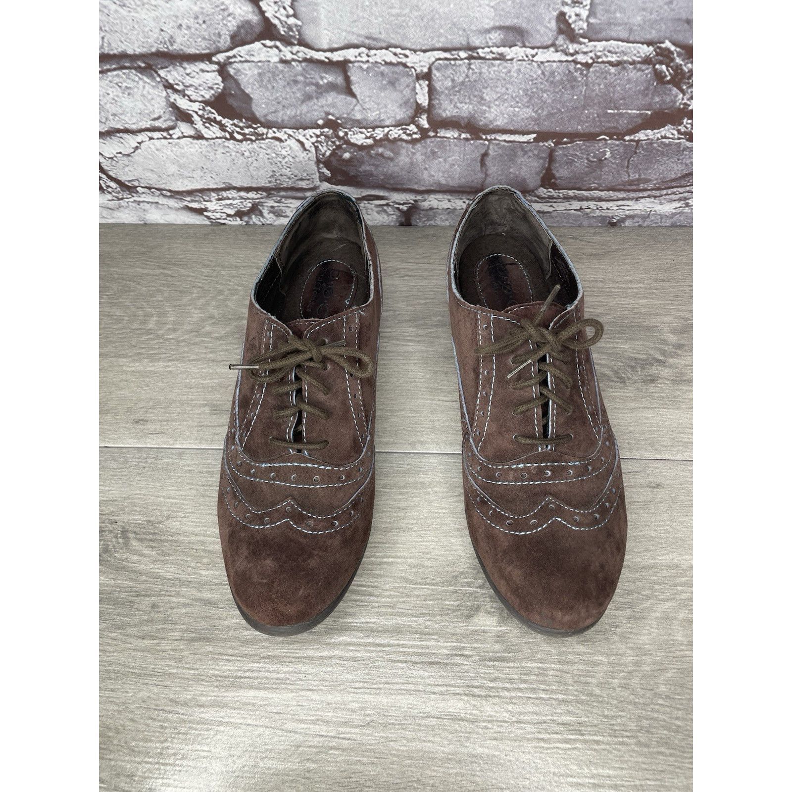 Born Born BOC Suzette Wingtips Shoes Brown Suede Blue Stitching O Size US 8.5 / IT 38.5 - 13 Thumbnail