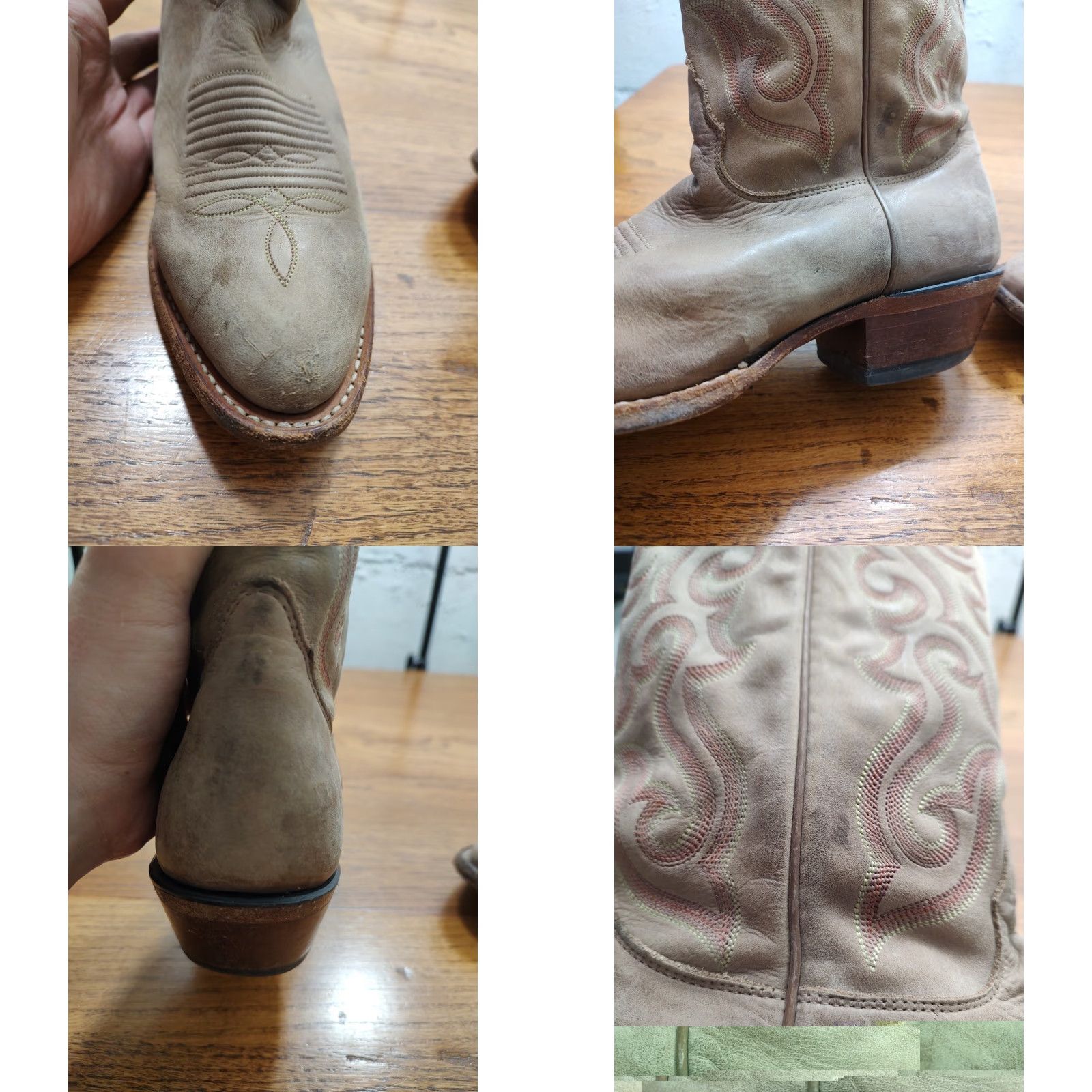 Vintage Nocona Dallas 13” Distressed Tan Cow Leather Boots Mens 8 D USA Made MD2701 Western Cowboy Rockabilly Rodeo Leather Upper Size US 8 / EU 41 - 9 Thumbnail