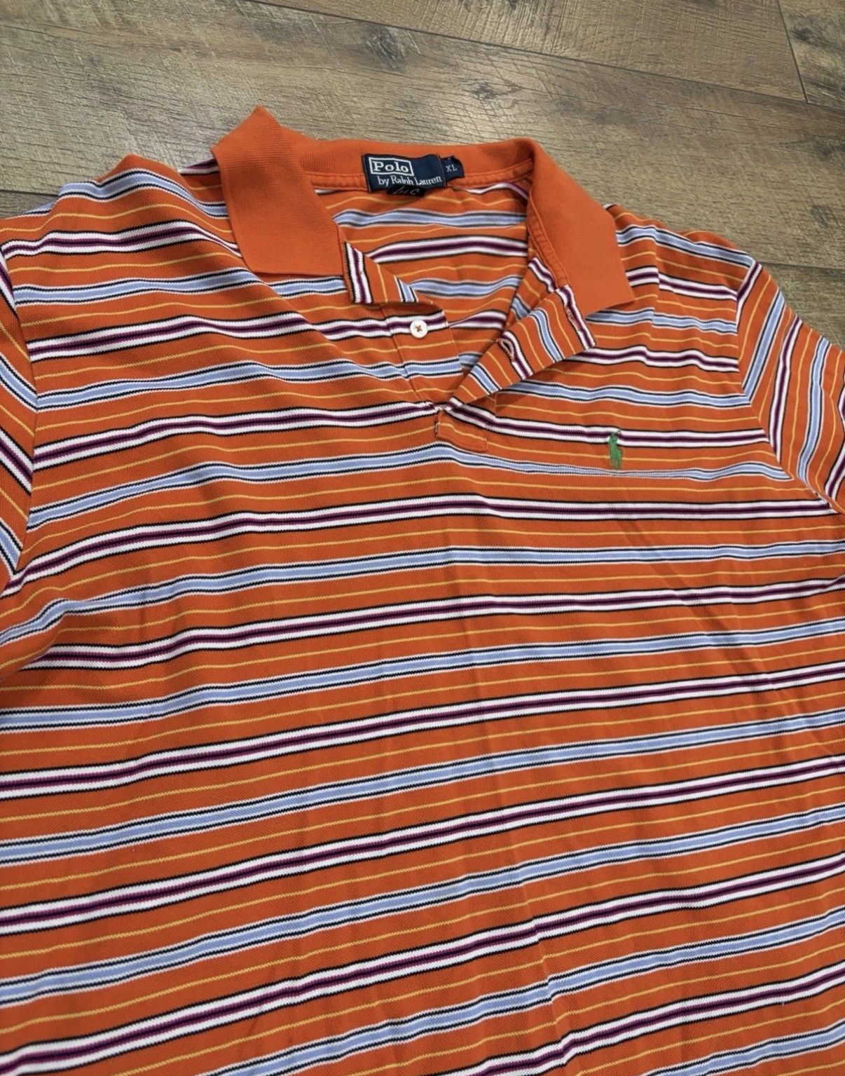 Polo Ralph Lauren Vintage Polo Ralph Lauren Striped Knit Polo Shirt Orange XL Size US XL / EU 56 / 4 - 5 Thumbnail