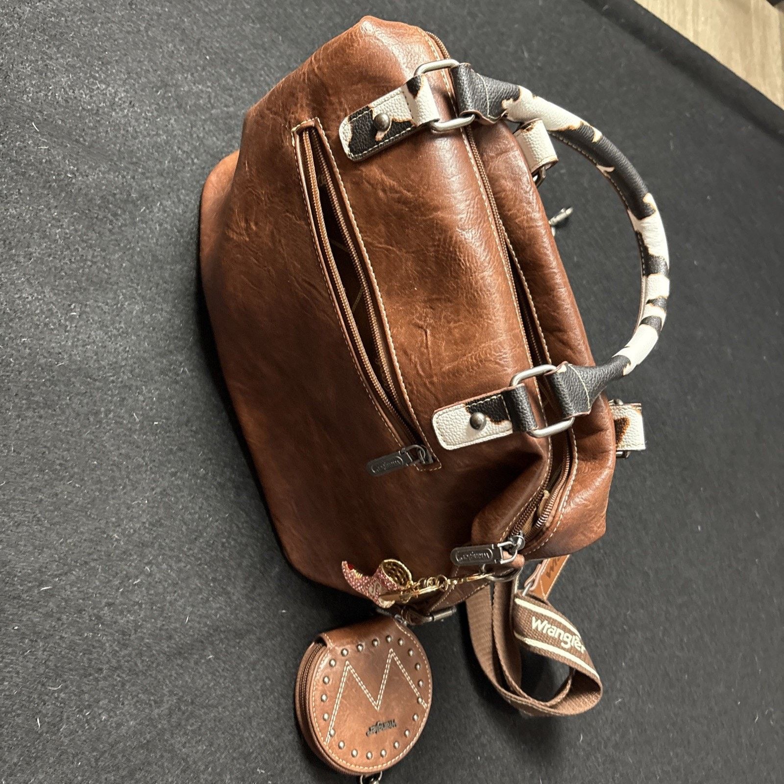 Wrangler Wrangler Western Cow Print Handbag Satchel Brown Crossbody Size ONE SIZE - 1 Thumbnail