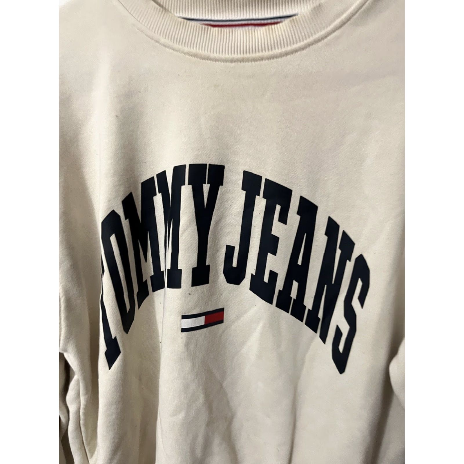Tommy Hilfiger Tommy Jeans Sweatshirt Hilfiger Cream Spell Out Crew Neck Pullover Womens Small Size S / US 4 / IT 40 - 2 Thumbnail