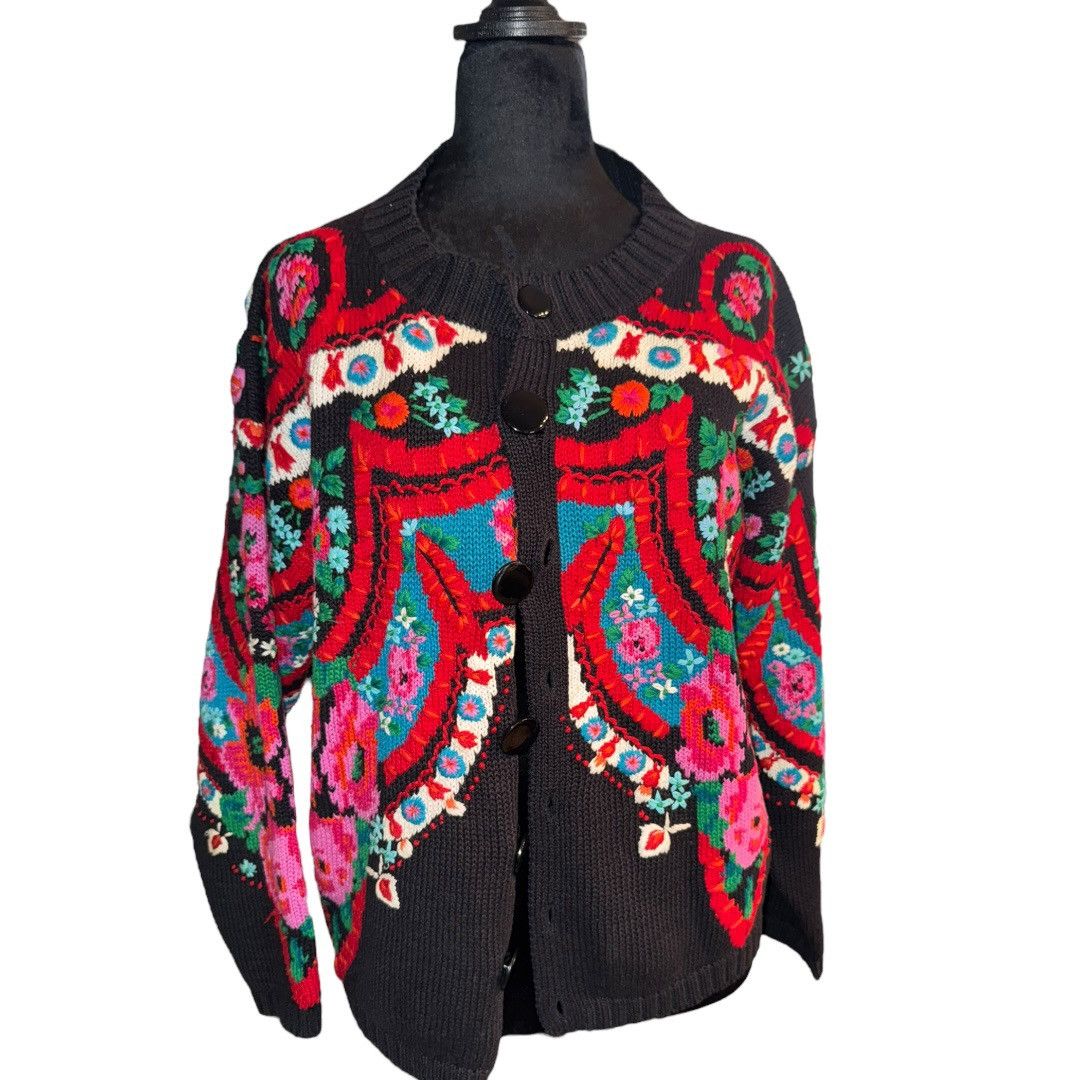 Vintage VTG 90s FULLY EMBROIDERED ART FLORAL SPRING CARDIGAN SIZE Size S / US 4 / IT 40 - 4 Thumbnail