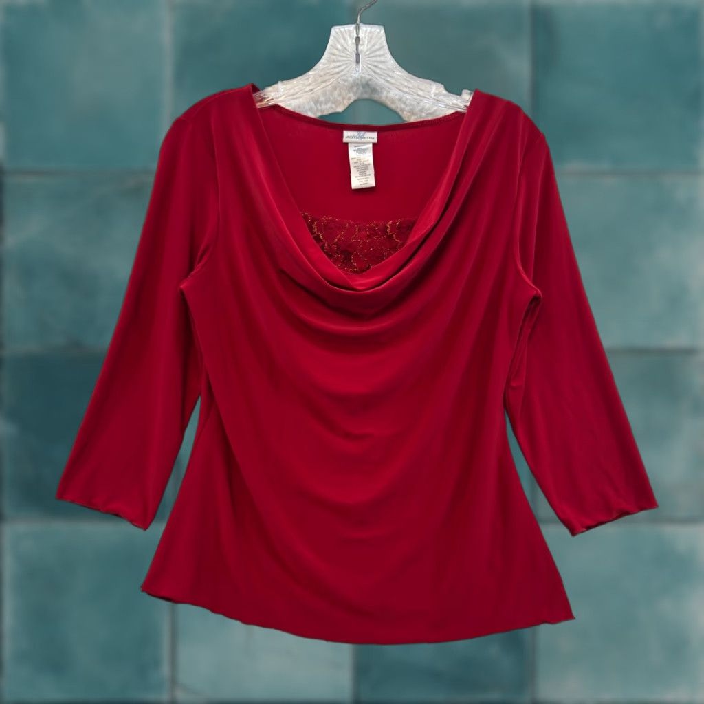 Vintage VINTAGE Y2K Top Red Jersey Ruched Cowl Neck Cocktail Large Slinky Stretch Shirt Womens L Size L / US 10 / IT 46 - 1 Thumbnail