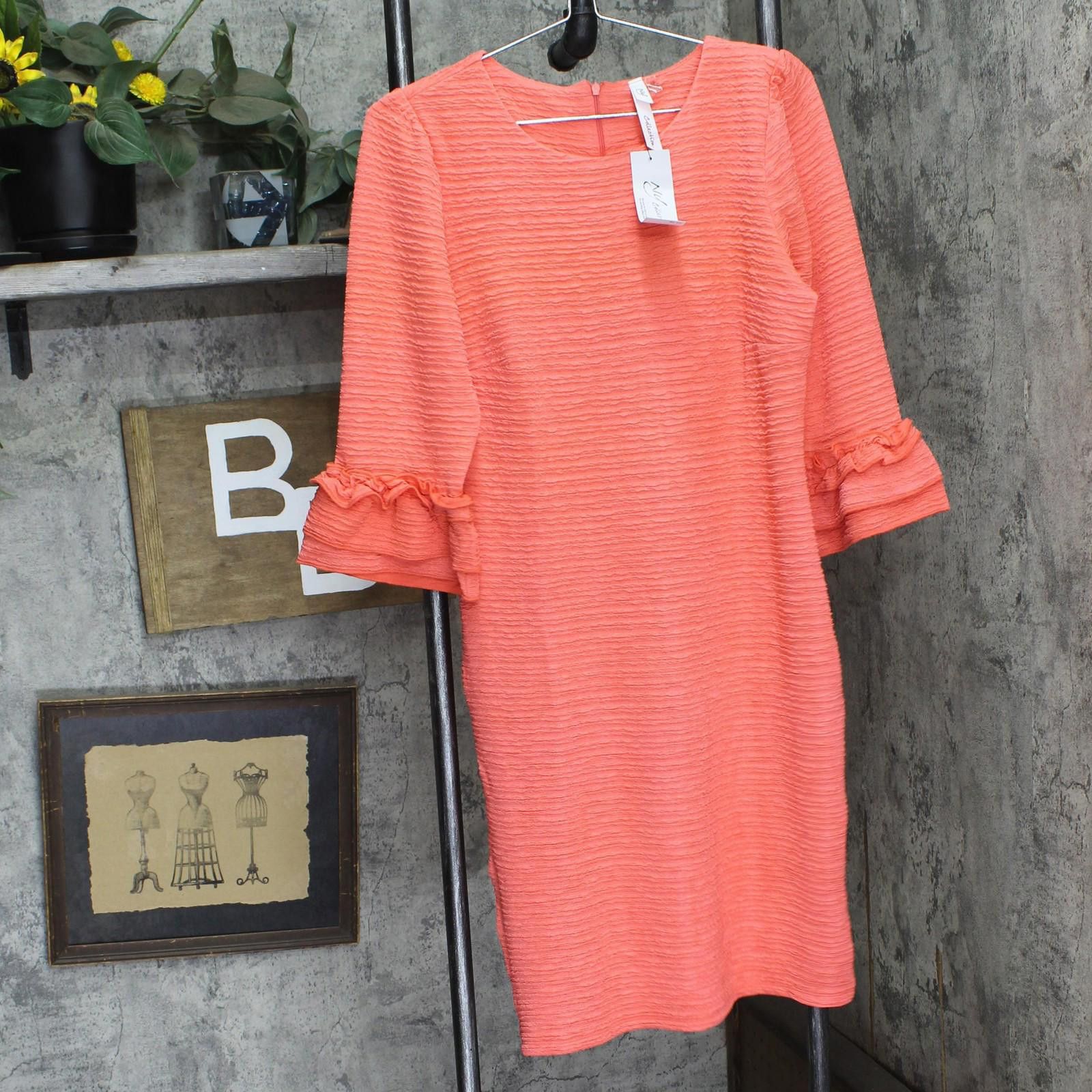 Other Nwt Ny Collection Knit Dress With 3/4 Sleeves Coral Pink Pm Size M / US 6-8 / IT 42-44 - 1 Thumbnail