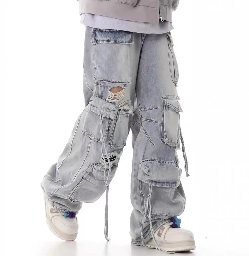 Japanese Brand × Jean Retro heavy industry beggar ripped workwear wide leg jeans Size US 32 / EU 48 - 5 Thumbnail
