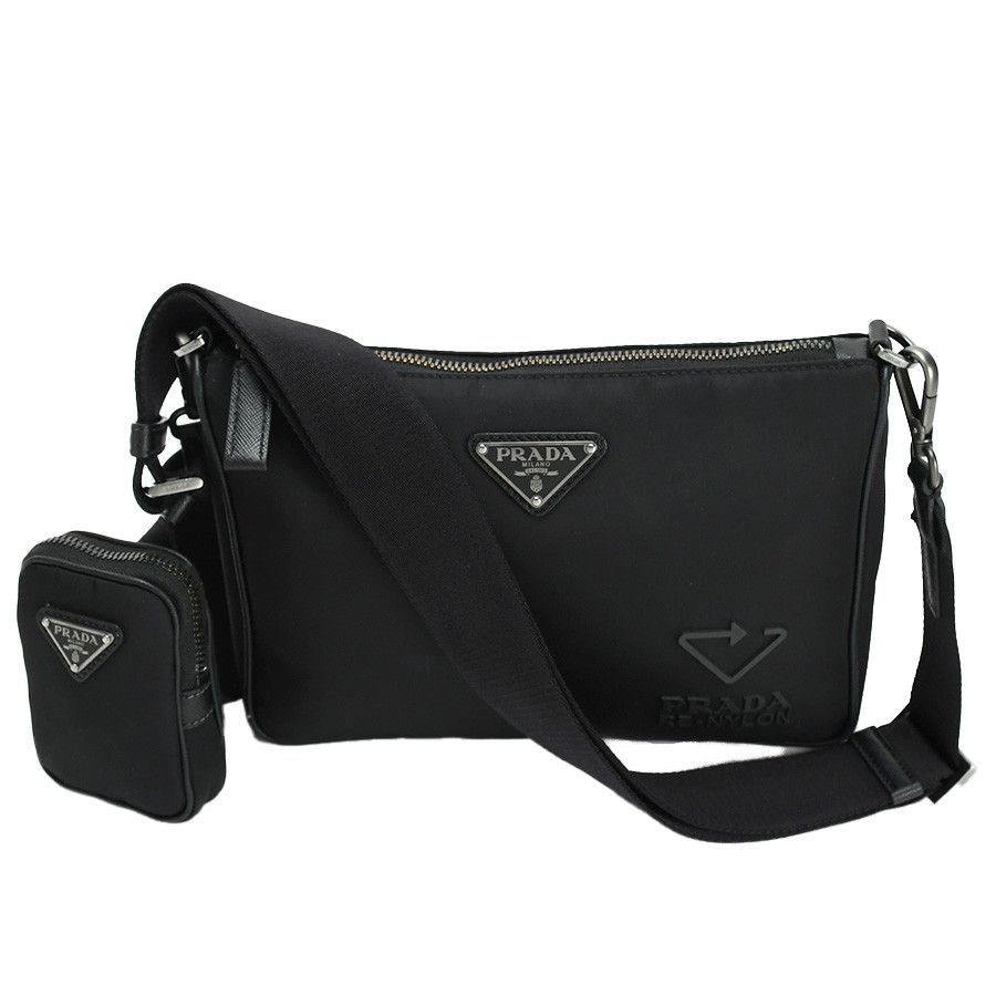 image of Prada Nylon Saffiano Leather Crossbody Shoulder Bag Black, Women's