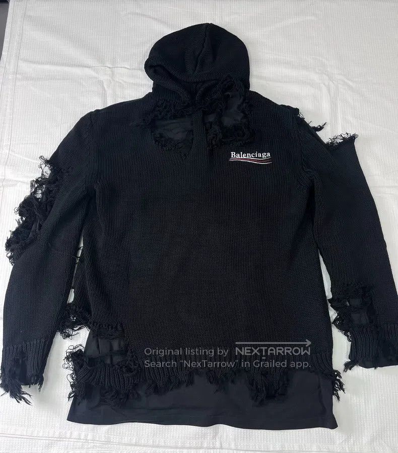 Balenciaga Balenciaga Black Fake Two Pieces Destroy Cola Knitwear Hoo Size US XS / EU 42 / 0 - 1 Thumbnail