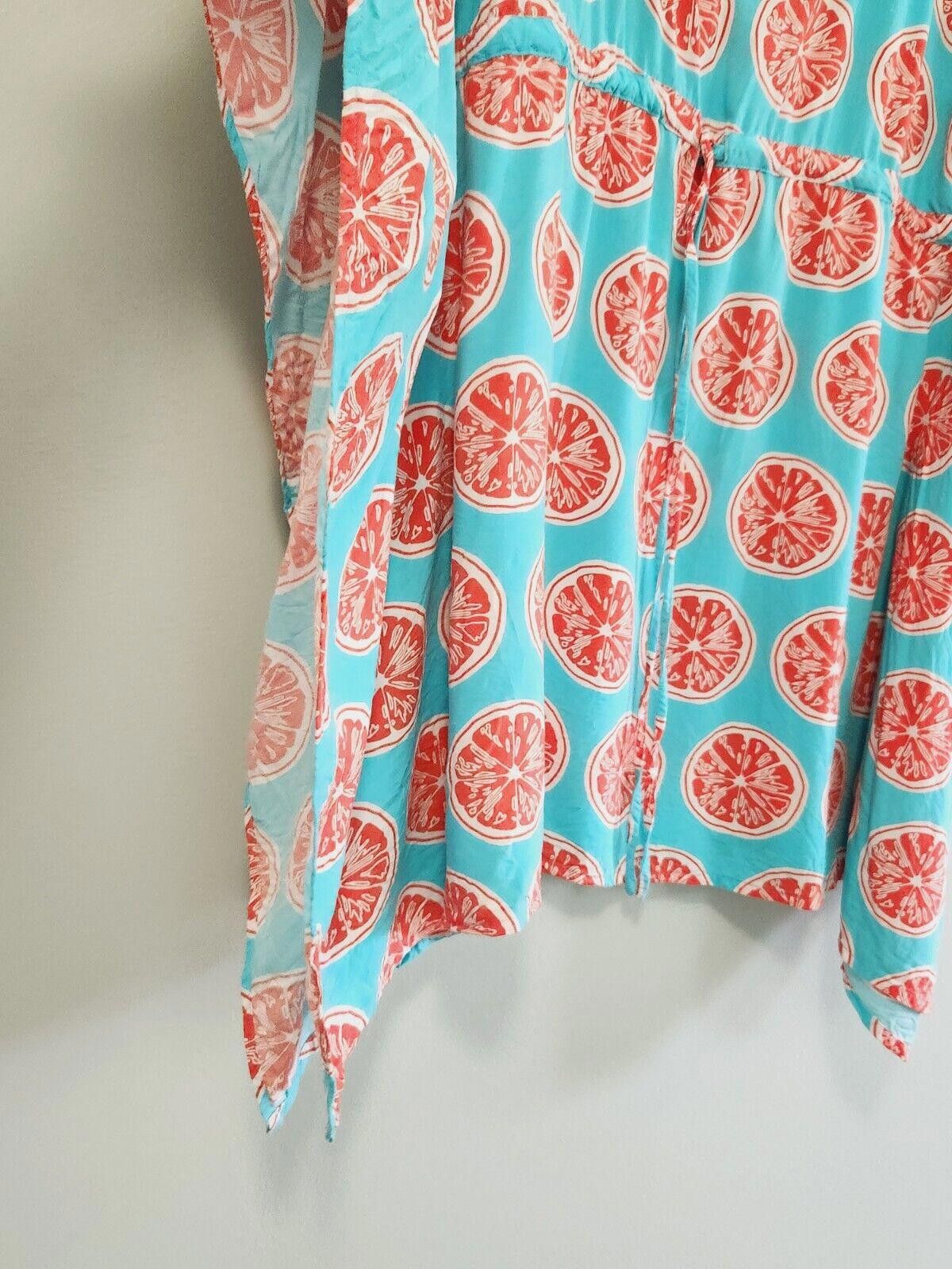 Designer Escapada Beach Swimsuit Cover Up Medium Oranges Aqua Teal Size ONE SIZE - 5 Thumbnail