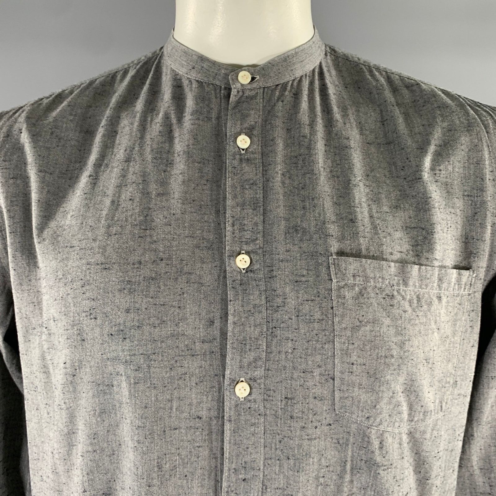 Eidos Napoli EIDOS Size L Grey Speckled Band Collar Long Sleeve Shirt Size US L / EU 52-54 / 3 - 2 Thumbnail