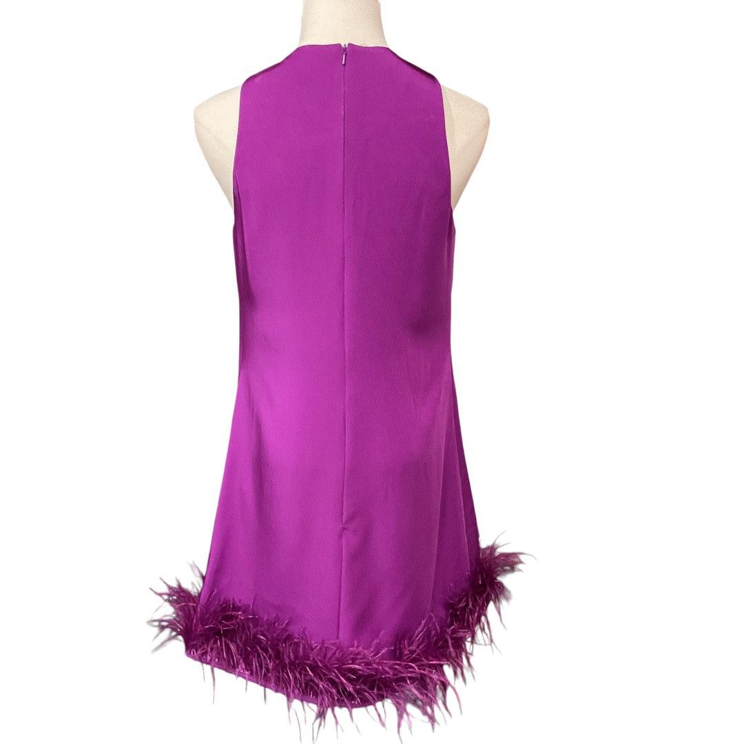Mac Duggal Mac Duggal Feathered Hem High Neck A Line Dress Size 4 NWT Size S / US 4 / IT 40 - 3 Thumbnail