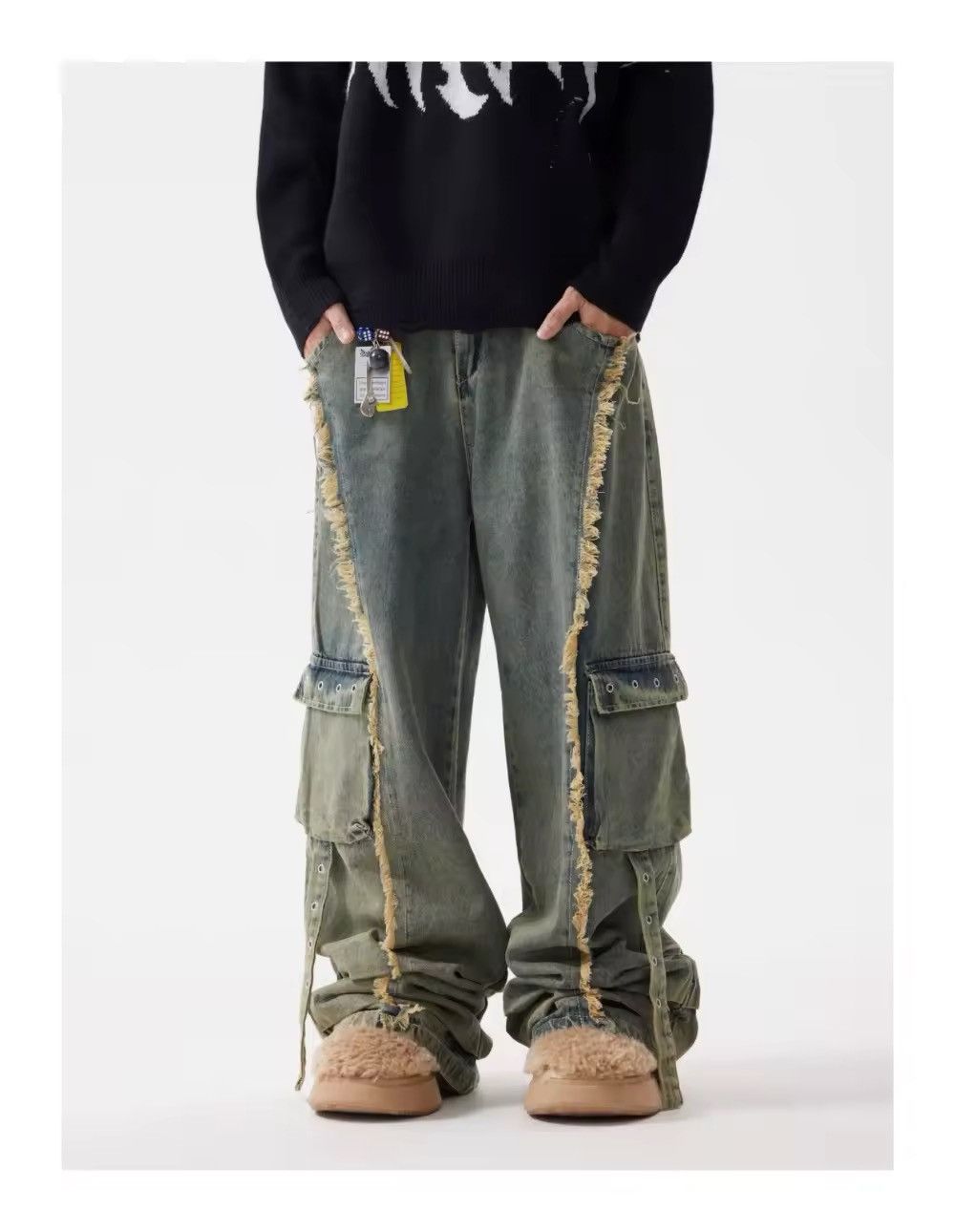 Designer × Vintage Streetwear Cargo Washed Distressed Blue Multi Pockets Jeans Size US 29 - 1 Thumbnail