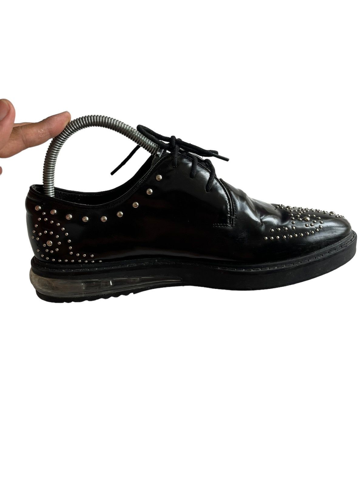 Prada Fancy Prada Oxford Wingtip Black Spazzolato Leather Size US 7 / EU 40 - 8 Thumbnail