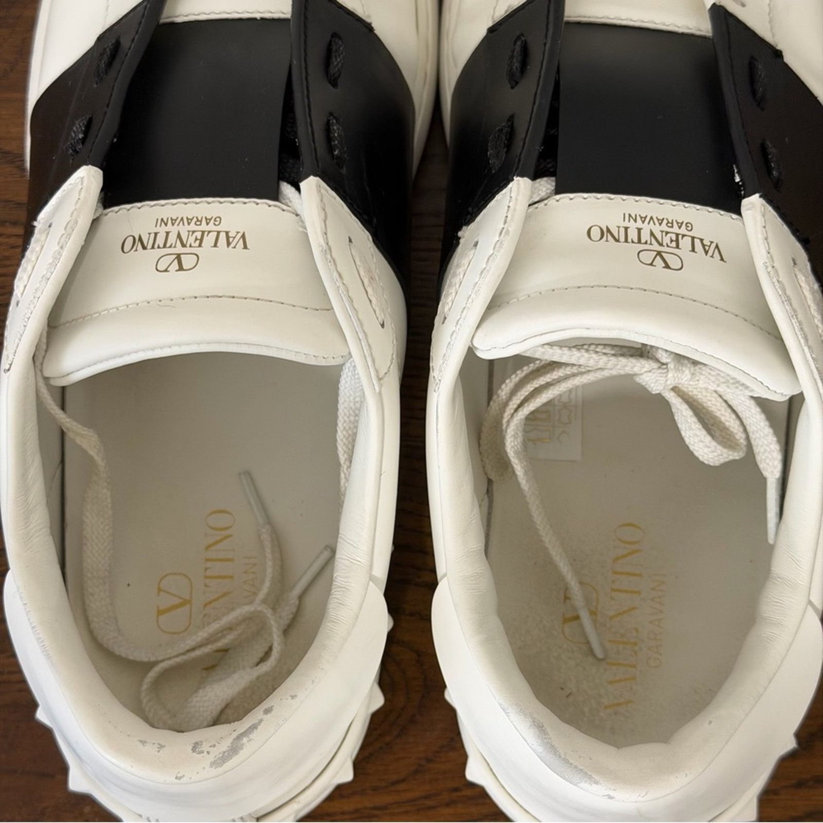 Valentino Rockstud Open Leather Sneakers IT 44.5 White Black Shoes Size US 11.5 / EU 44-45 - 7 Thumbnail
