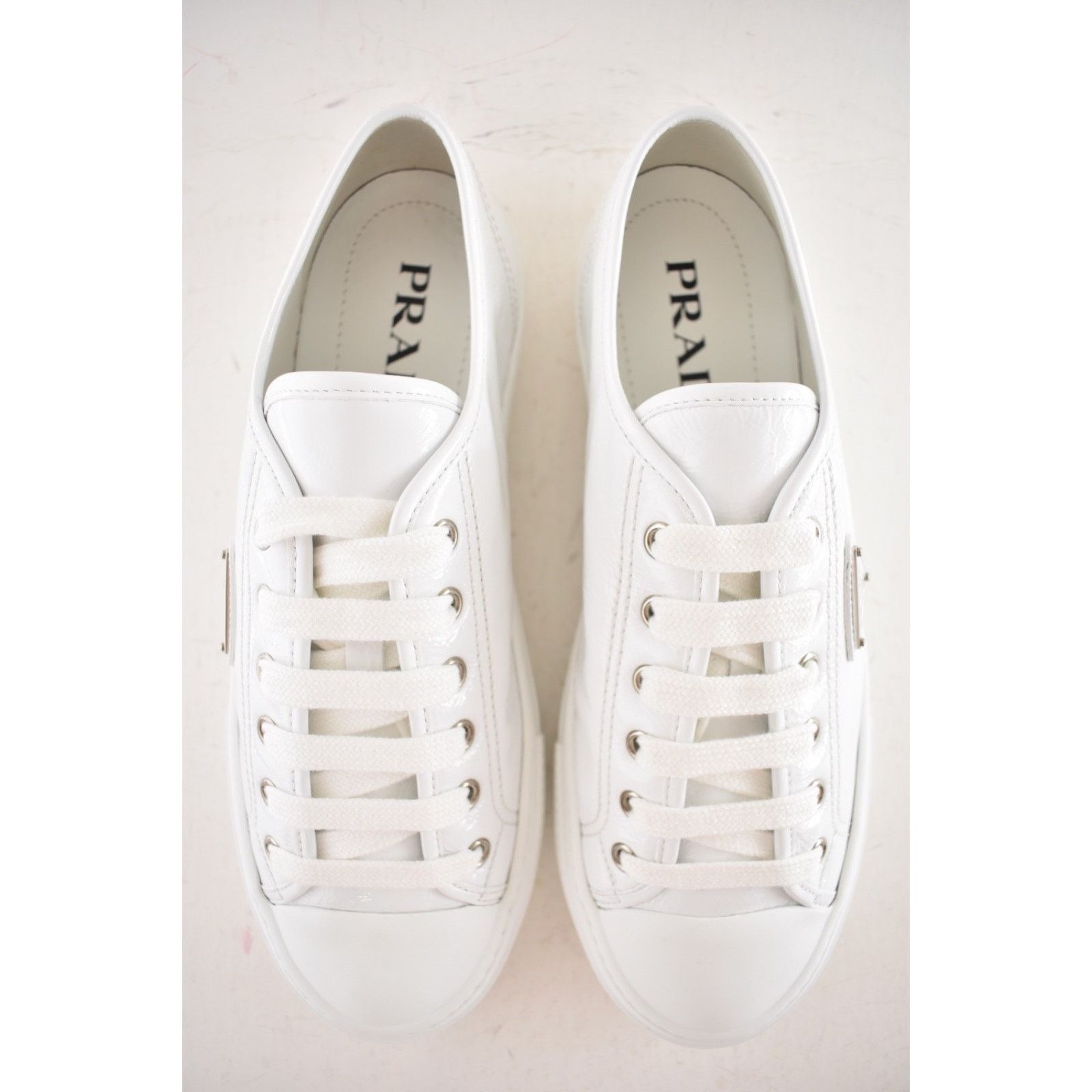 Prada Prada Smash Patent Logo Lace Up Flat Low Top Sneaker 36.5 Size US 6.5 / IT 36.5 - 11 Thumbnail