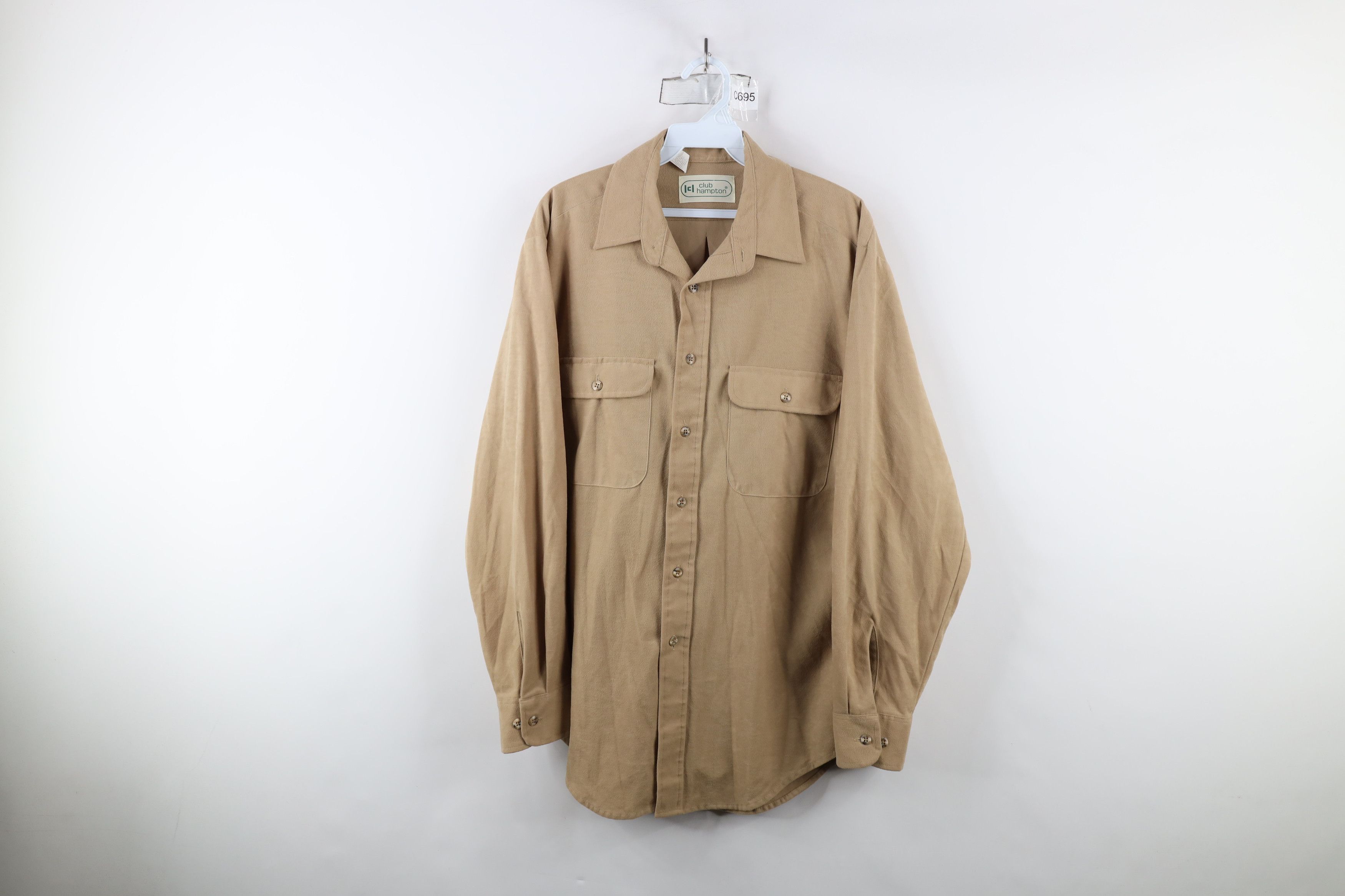 Vintage Vintage 70s Streetwear Cloth Collared Button Shirt Beige Size US L / EU 52-54 / 3 - 1 Thumbnail