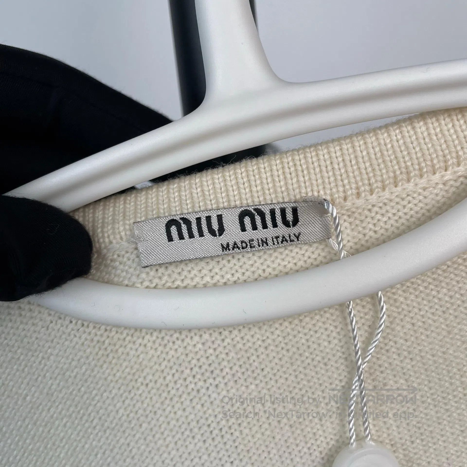 Miu Miu Miu Miu Ivory Ruffled Knit Short Sleeve Thin Top| Size XS / US 0-2 / IT 36-38 - 5 Thumbnail