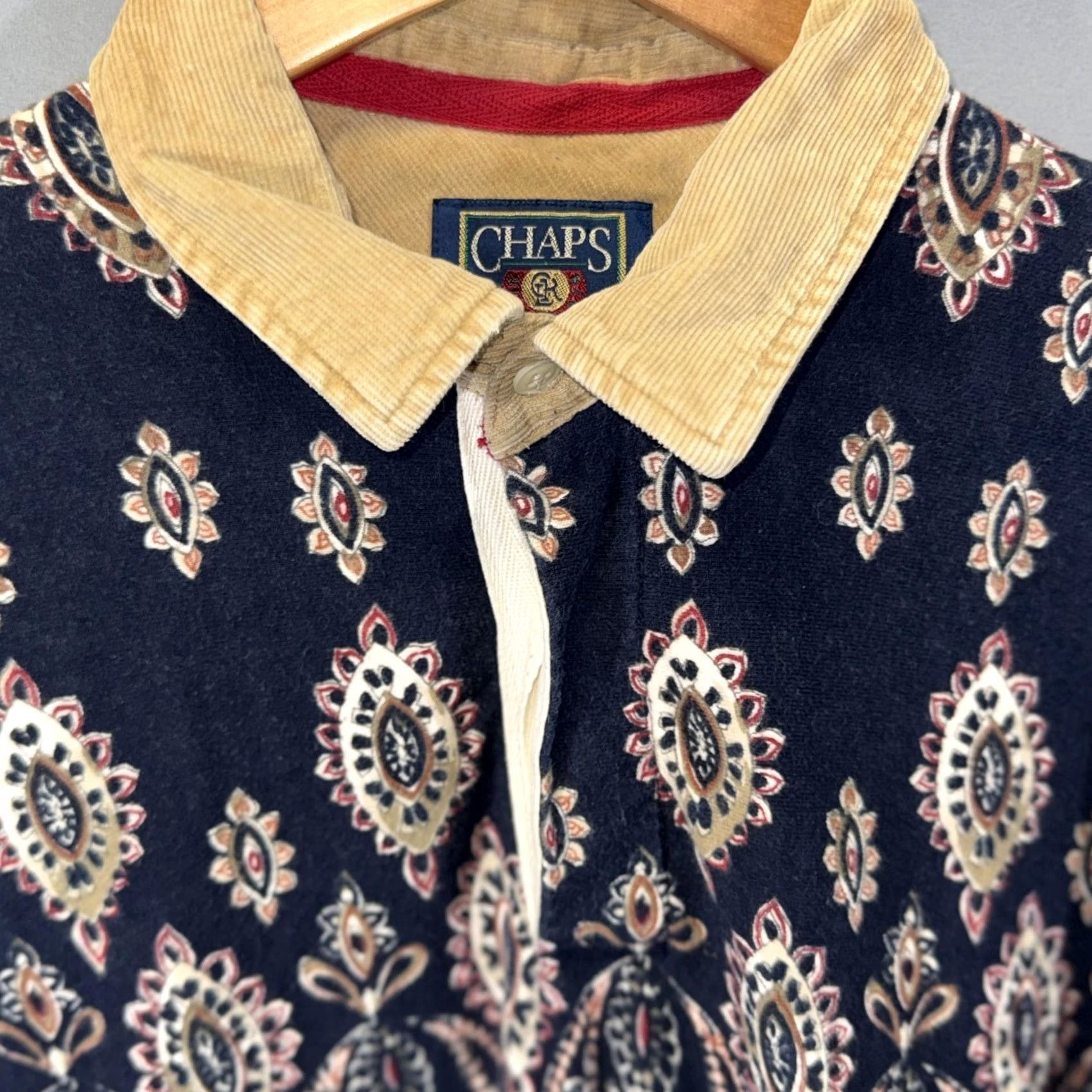 Chaps Chaps Ralph Lauren Shirt Women’s XL Navy Corduroy Collar Paisley Long Sleeve Polo Button Placket Size XL / US 12-14 / IT 48-50 - 4 Thumbnail
