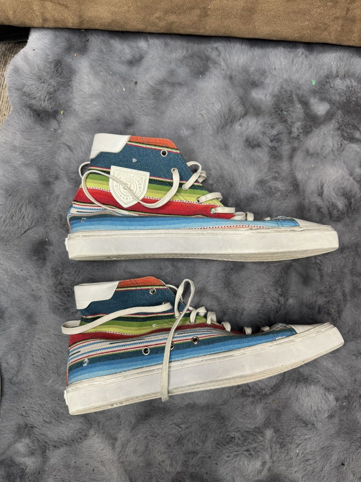 Saint Laurent Paris YSL Saint Laurent BEDFORD Stripe High Top Sneaker Rainbow Size US 15 / EU 48 - 4 Thumbnail