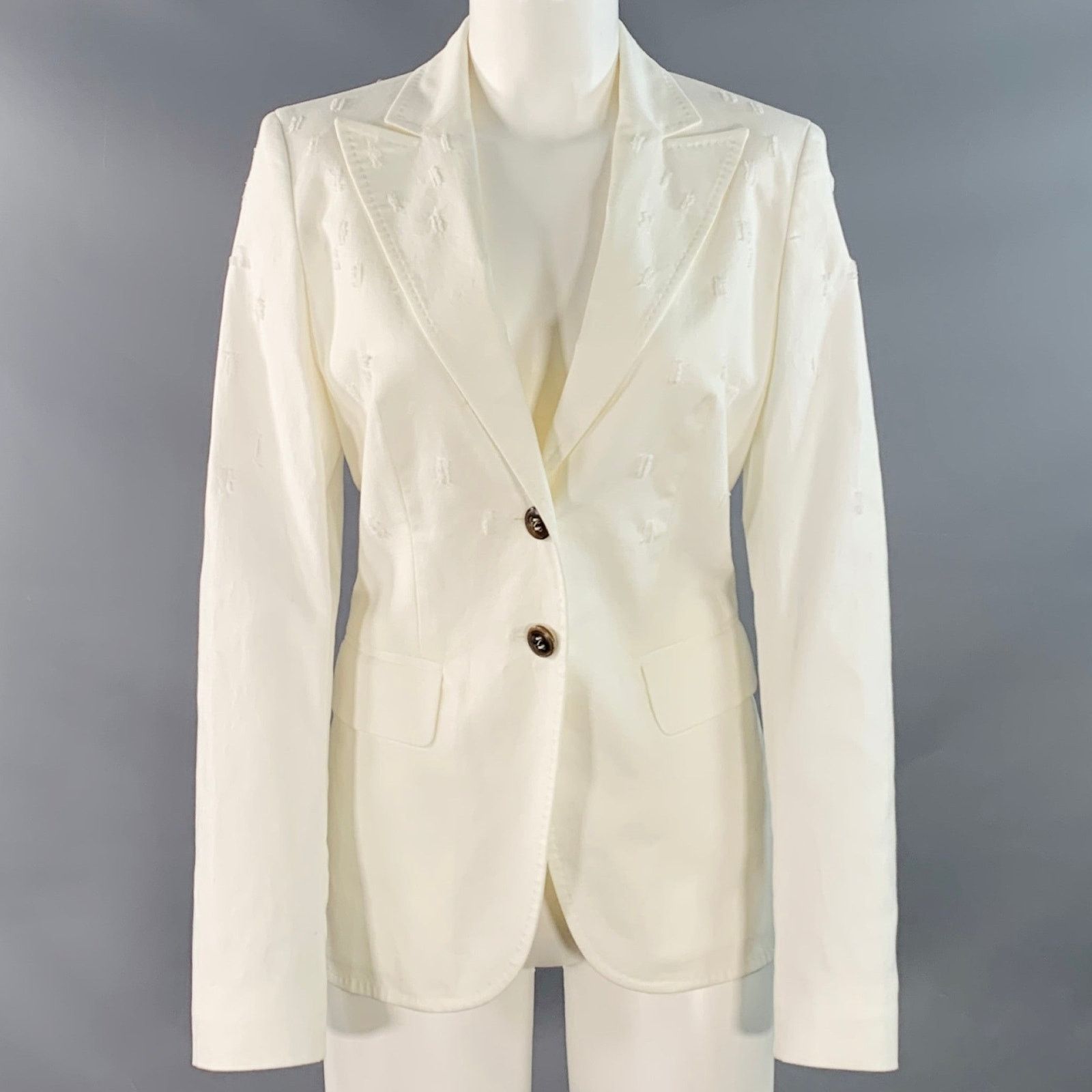 Escada S White Cotton Blend Textured Peak Lapel Jacket Blazer Size S / US 4 / IT 40 - 1 Thumbnail