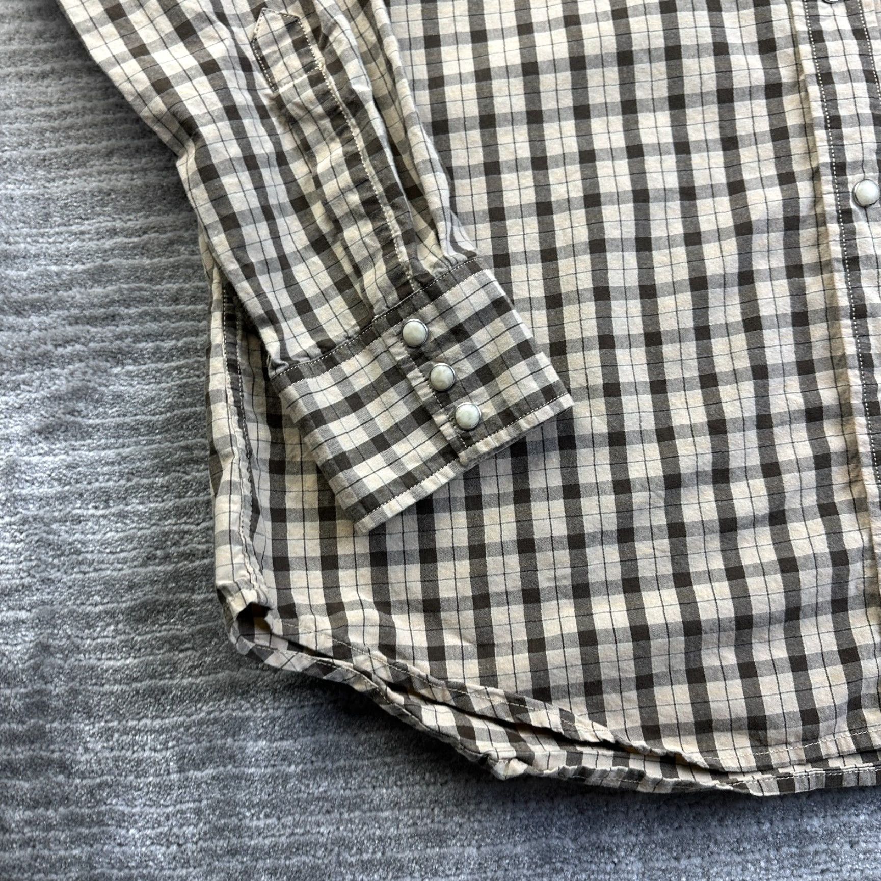 Lucky Brand Lucky Brand Shirt Mens Large Beige Plaid Flannel Button-Up Snap On Western Pockets Size US L / EU 52-54 / 3 - 4 Thumbnail
