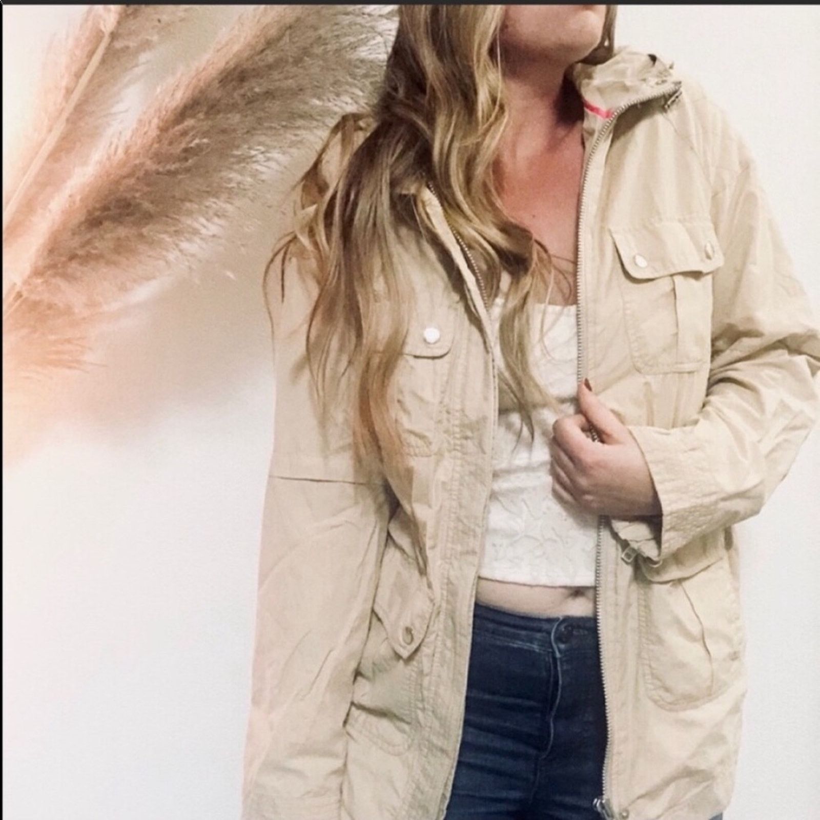 Anthropologie SANCTUARY Khaki Cream Tan Anorak Jacket Coat